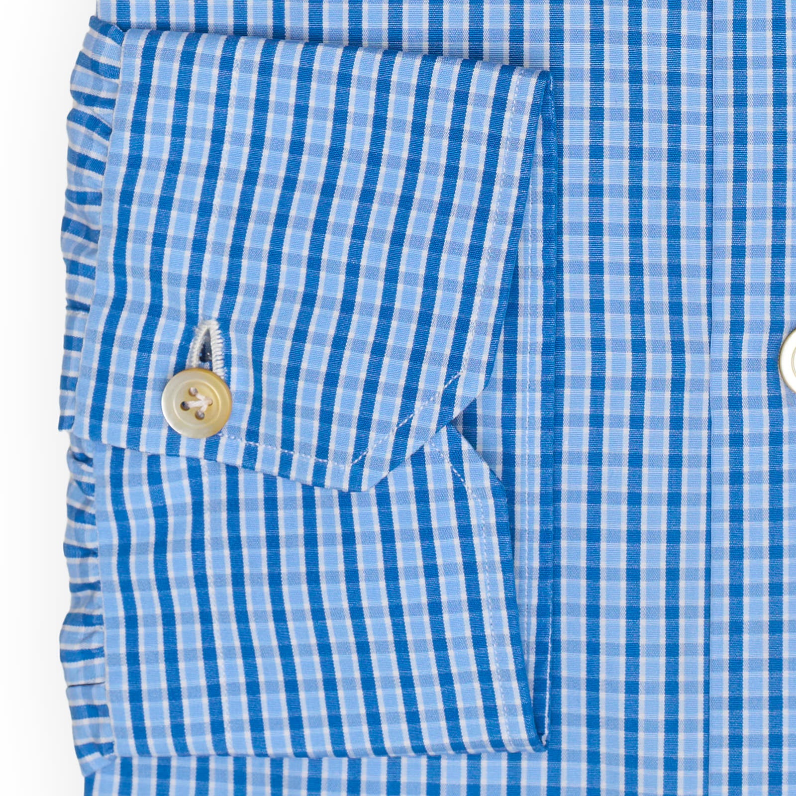 KITON Napoli Handmade Blue Plaid Poplin Cotton Dress Shirt EU 45 NEW US 18