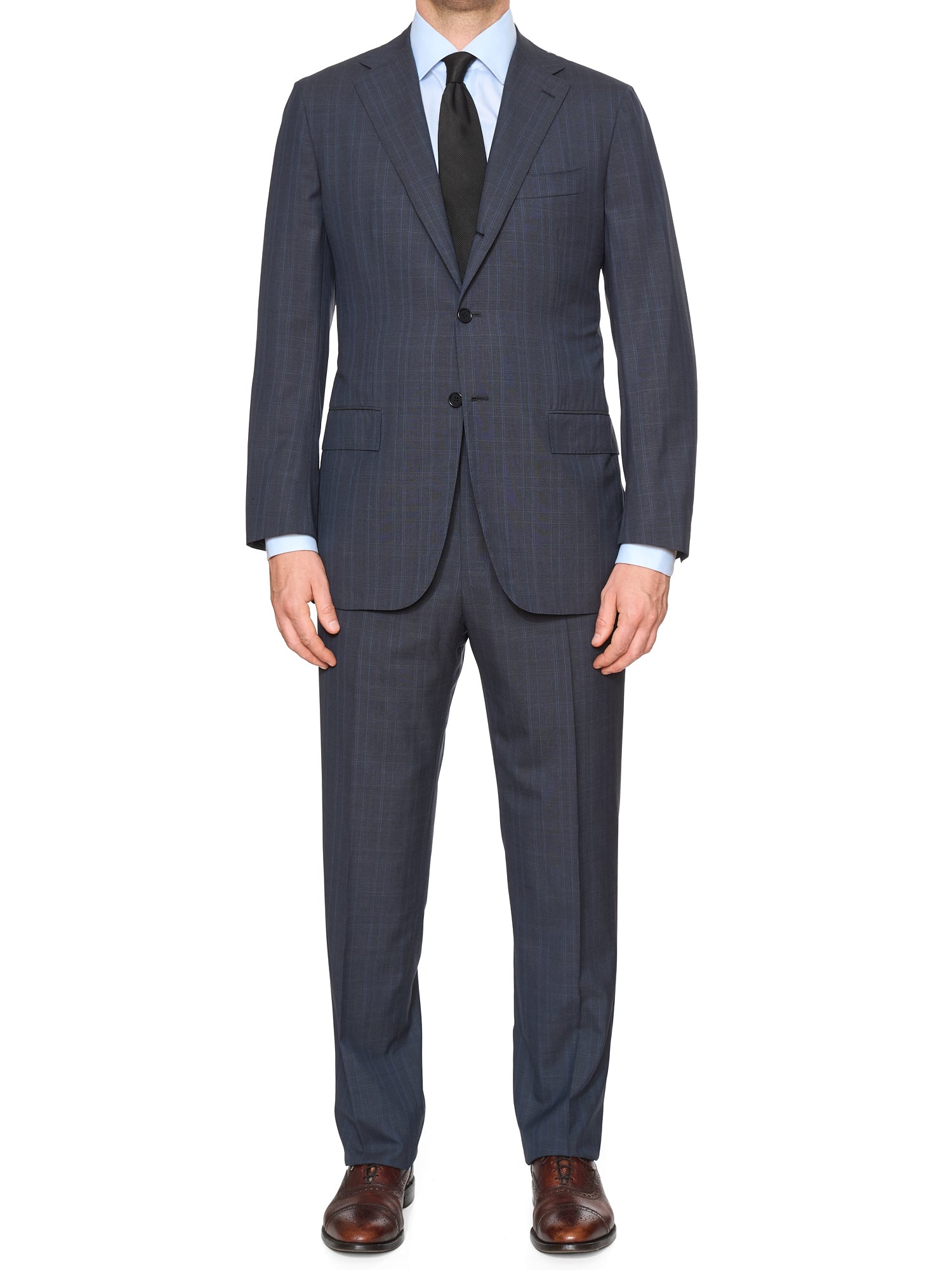 KITON Handmade Blue Plaid 14 Micron Wool Super 180's Suit EU 52 NEW US 42