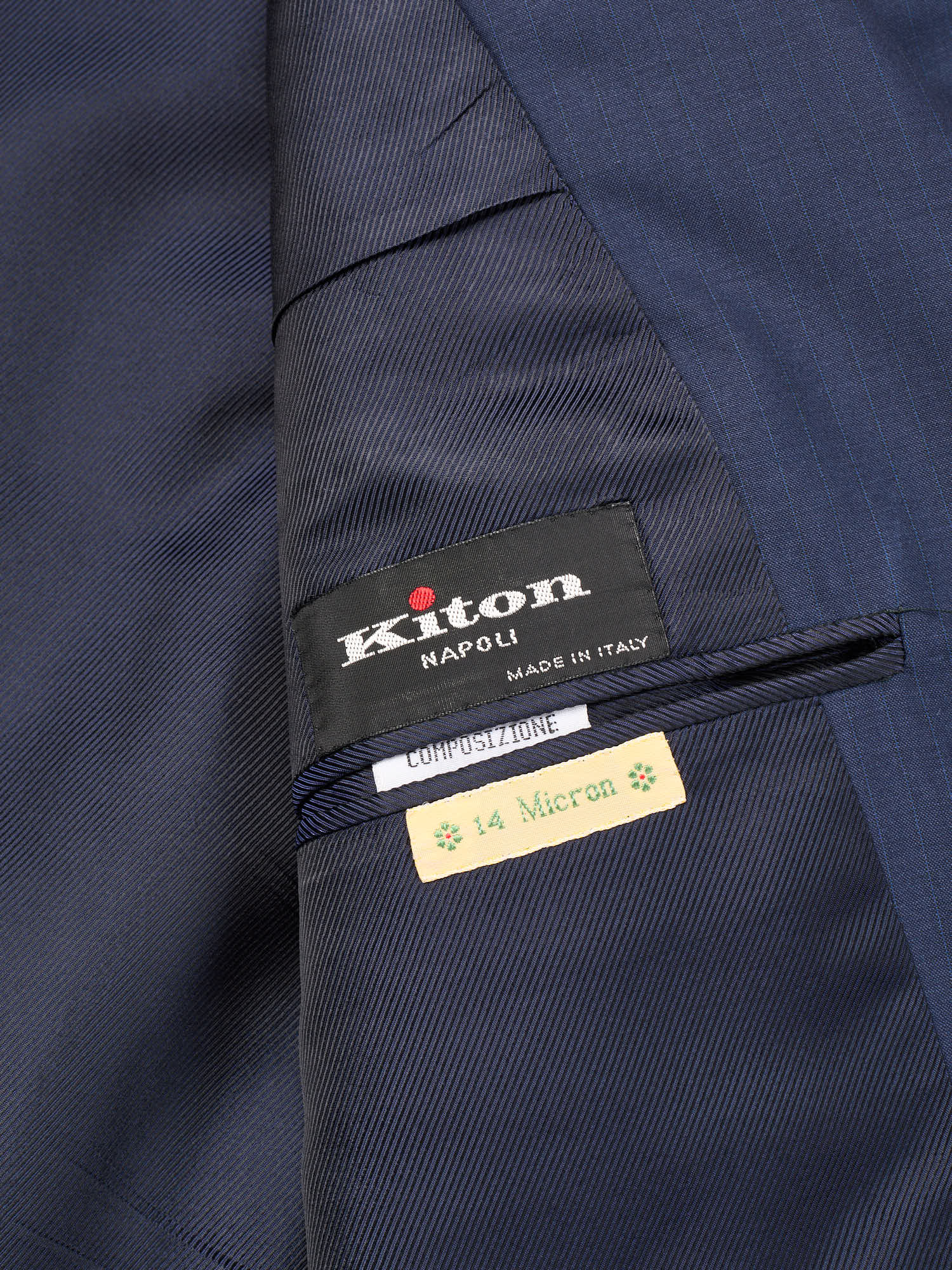 KITON Napoli Handmade Blue 14 Micron Wool Super 180's Suit