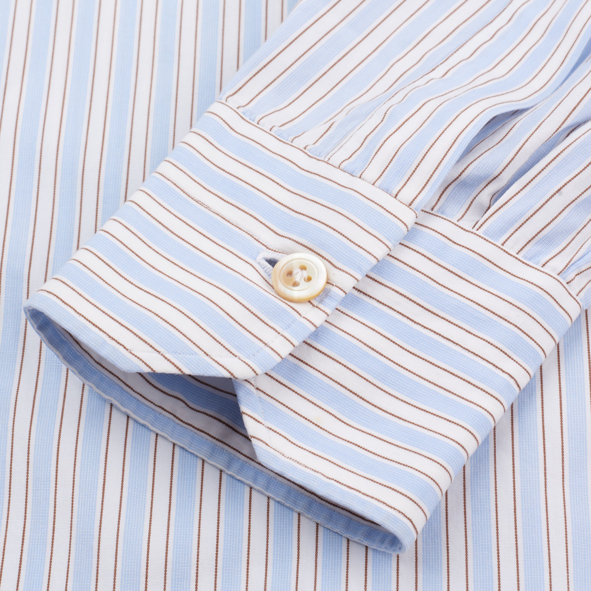 KITON Napoli Handmade Blue Striped Cotton Button-Down Dress Shirt EU 39 US 15.5 Slim KITON