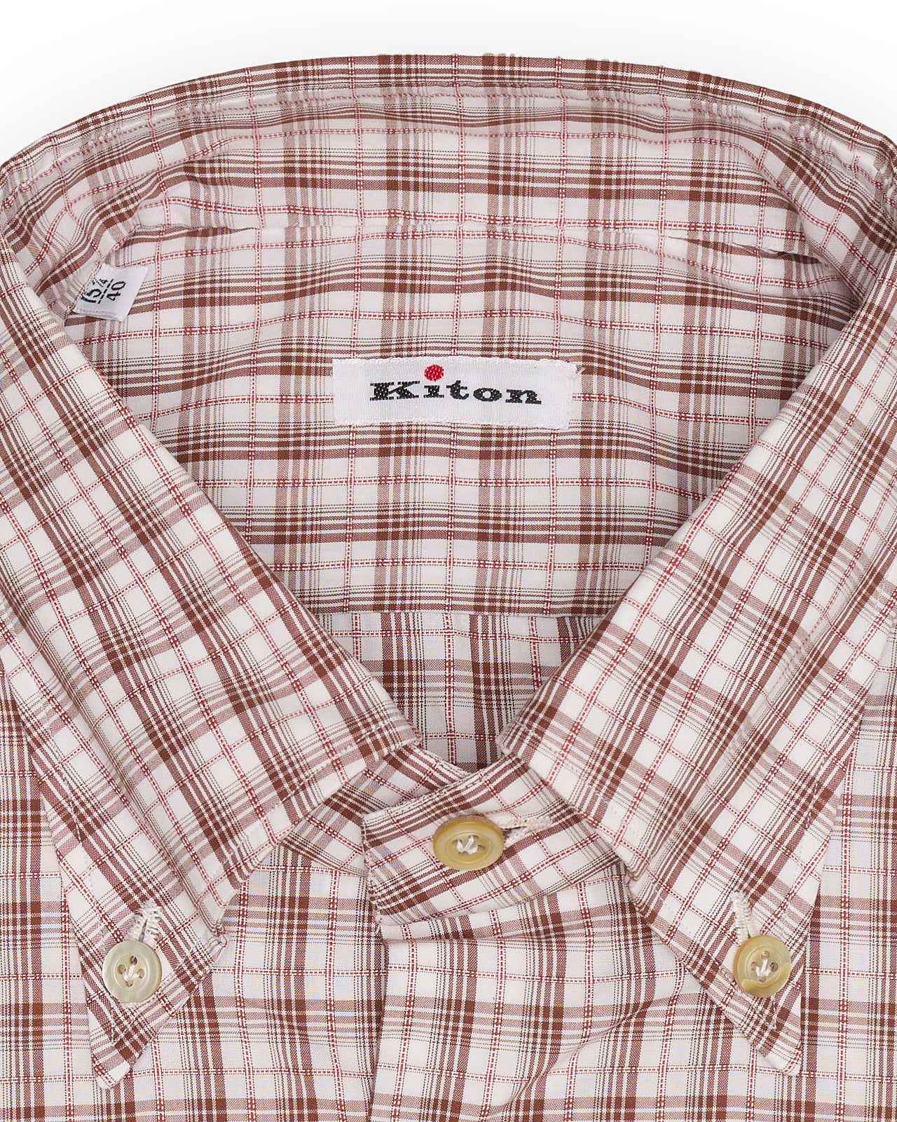 KITON Napoli Handmade Brown Plaid Button-Down Cotton Shirt NEW