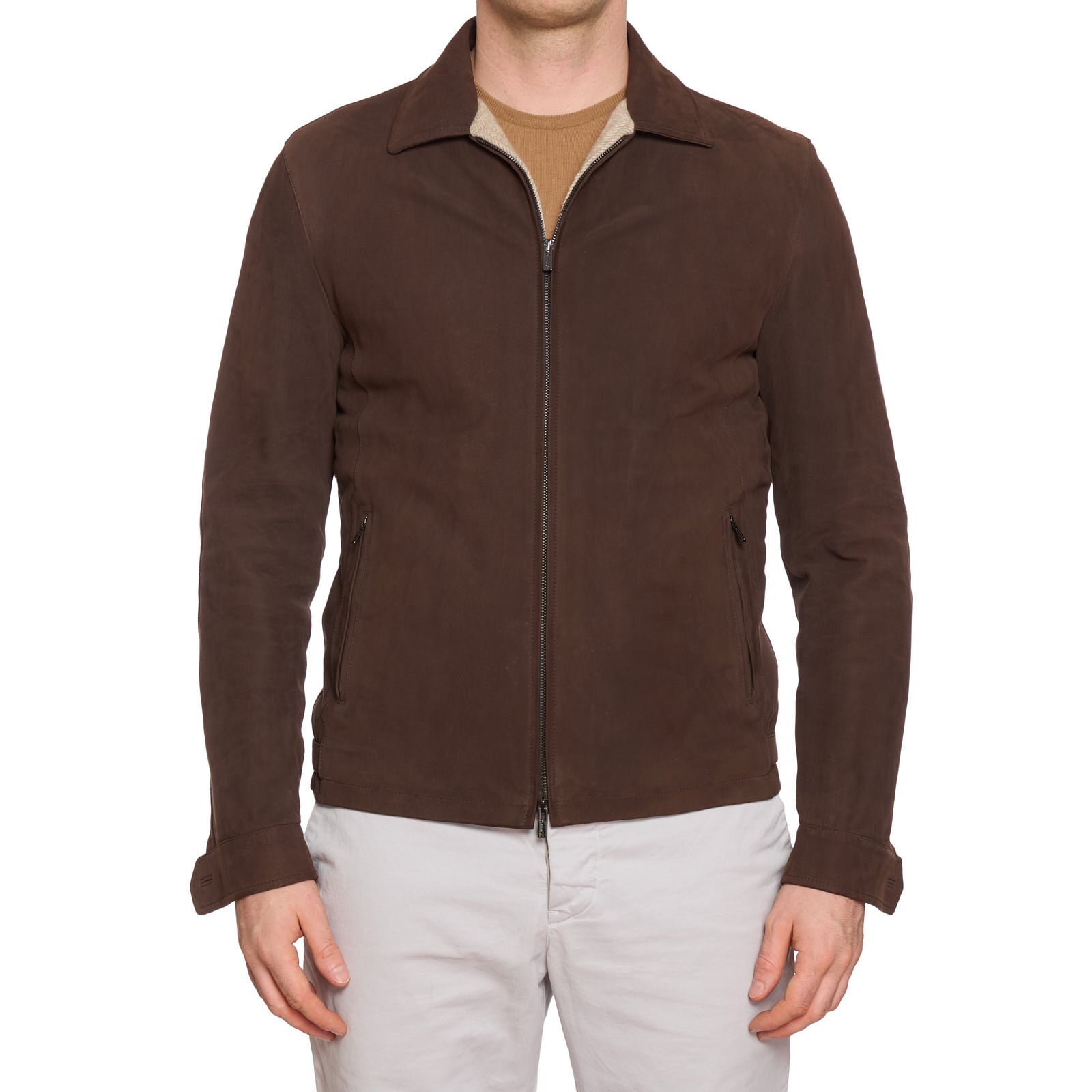 KITON Napoli Handmade Brown Suede Leather Jacket EU 48 NEW US M