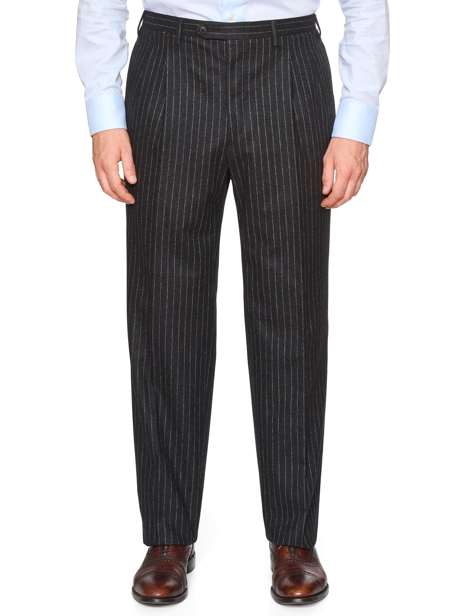 KITON Napoli Handmade Charcoal Gray Chalk Stripe Wool Flannel Suit