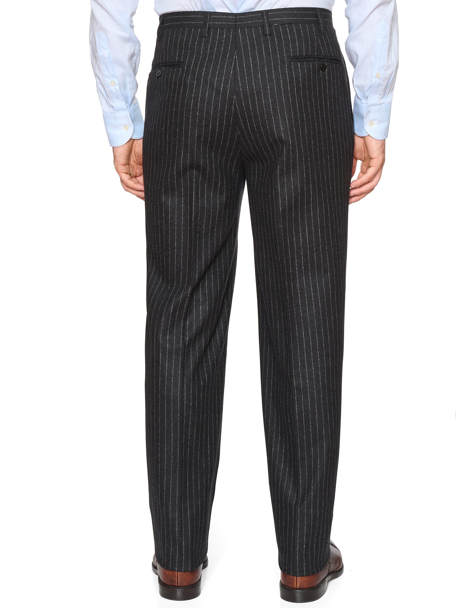 KITON Napoli Handmade Charcoal Gray Chalk Stripe Wool Flannel Suit