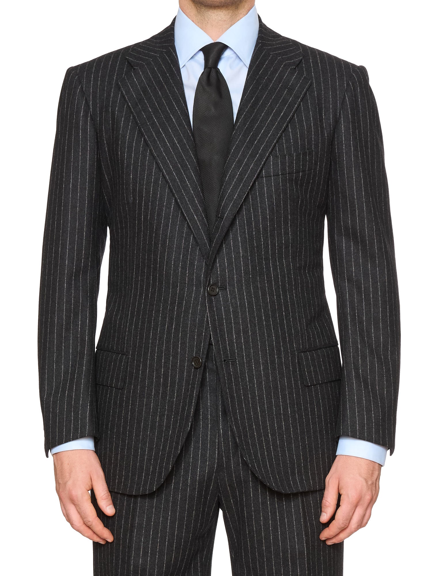 KITON Napoli Handmade Charcoal Gray Chalk Stripe Wool Flannel Suit
