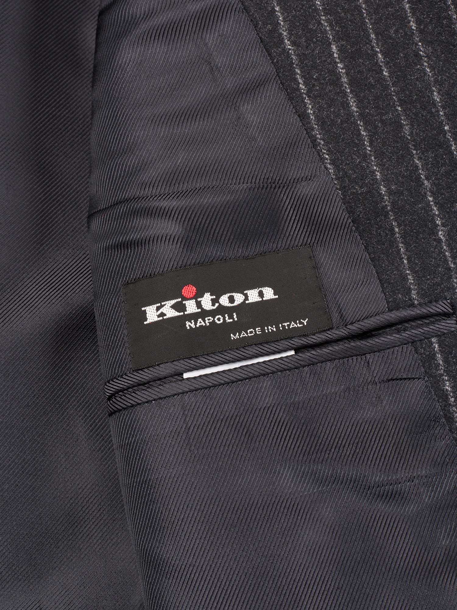 KITON Napoli Handmade Charcoal Gray Chalk Stripe Wool Flannel Suit