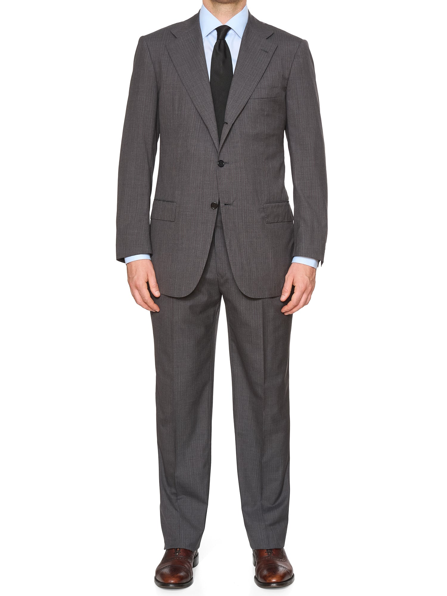 KITON Napoli Handmade Gray Striped 14 Micron Wool Super 180's Suit