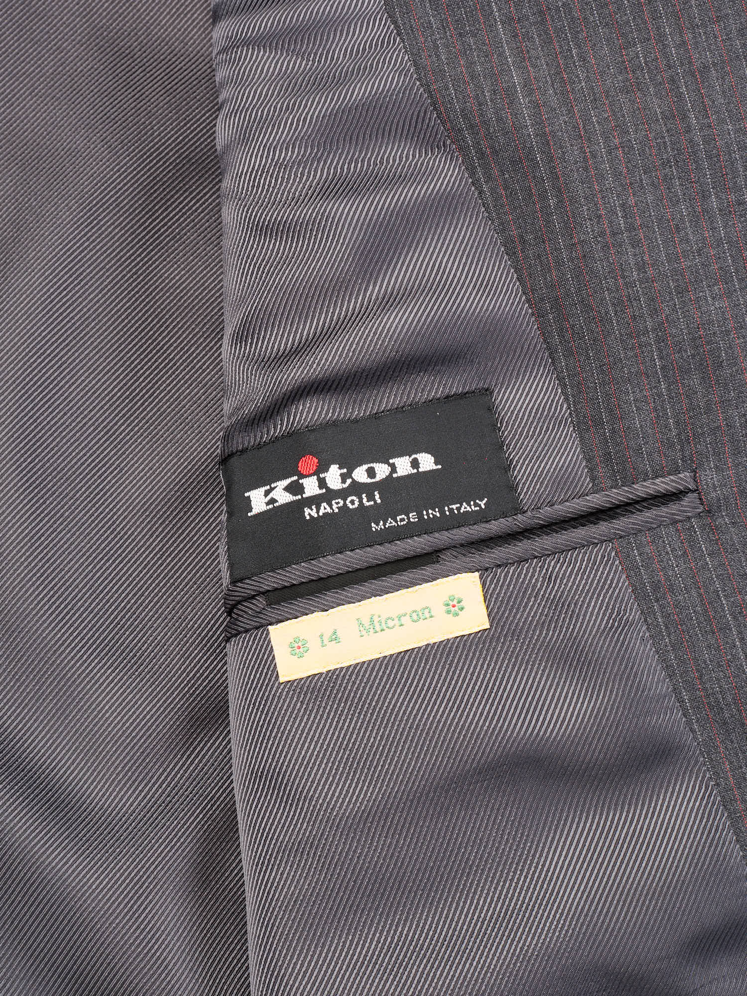 KITON Napoli Handmade Gray Striped 14 Micron Wool Super 180's Suit