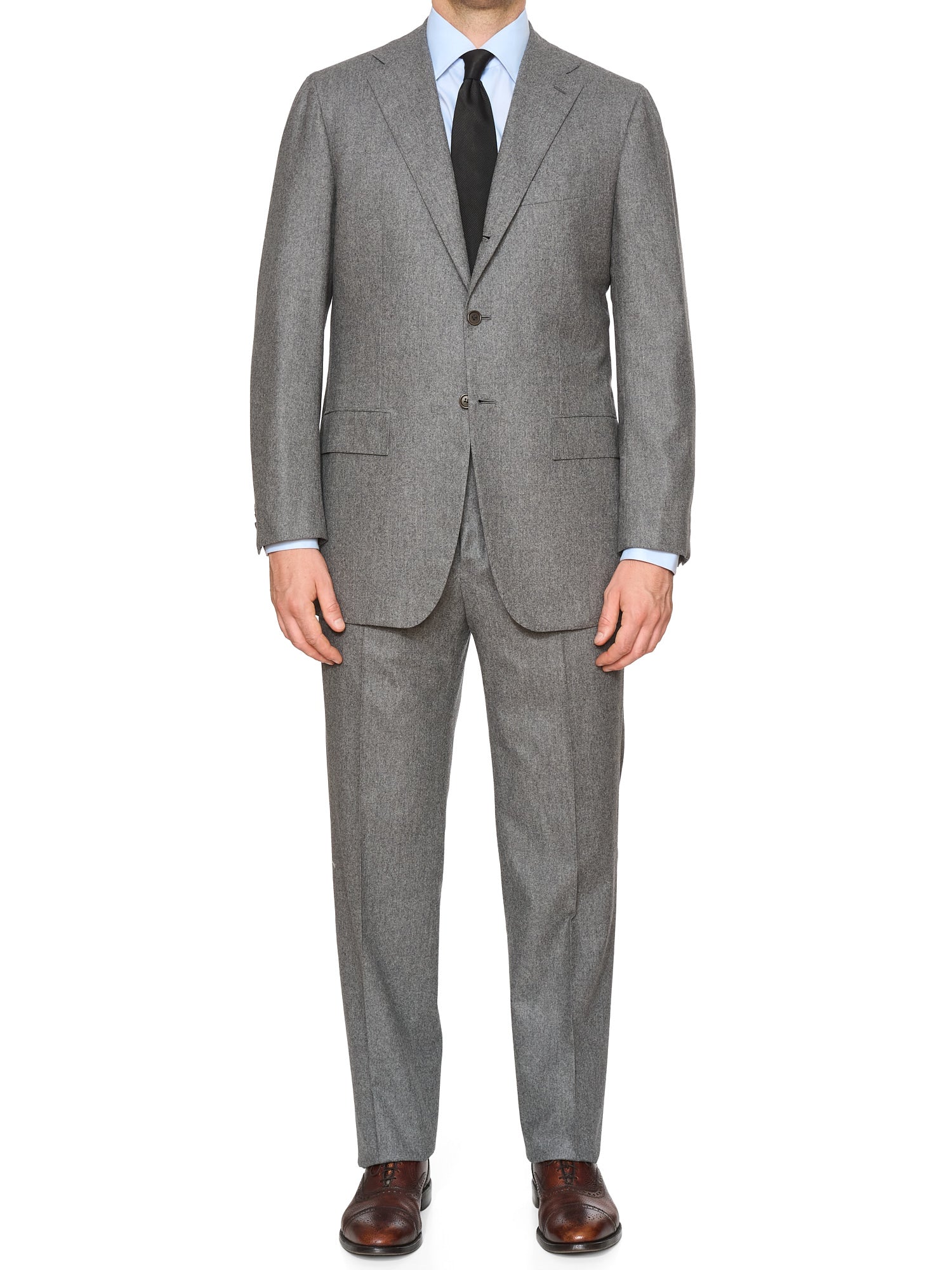 KITON Napoli Handmade Heather Gray Wool Flannel Classic Suit