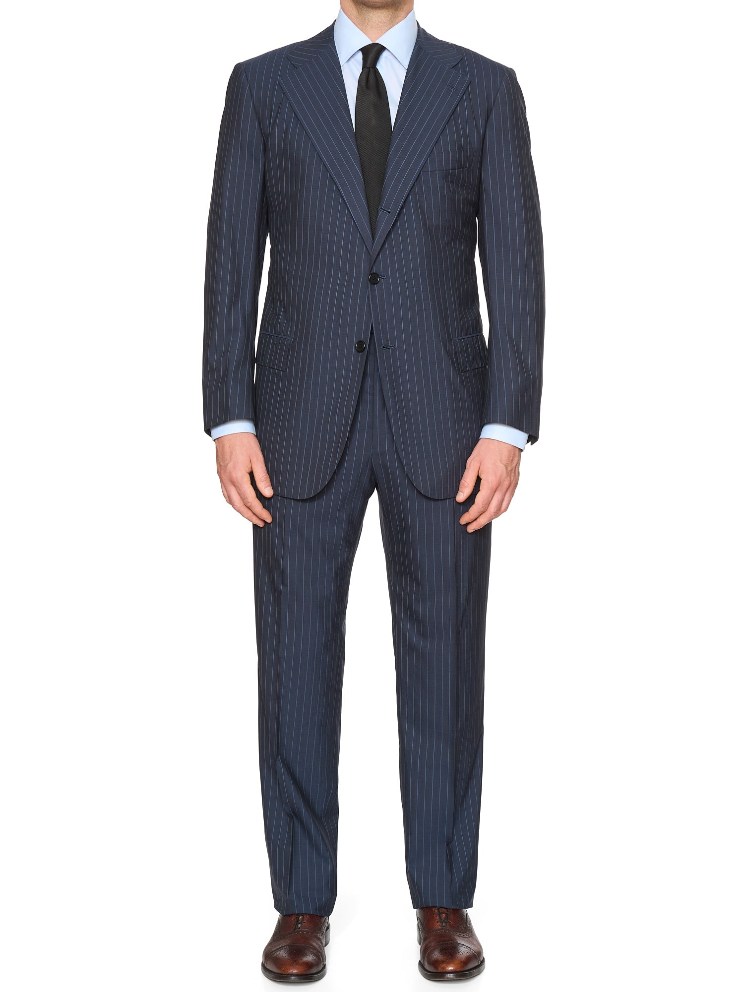 KITON Napoli Navy Pinstripe 14 Micron Super 180's Suit EU 52 NEW US 42