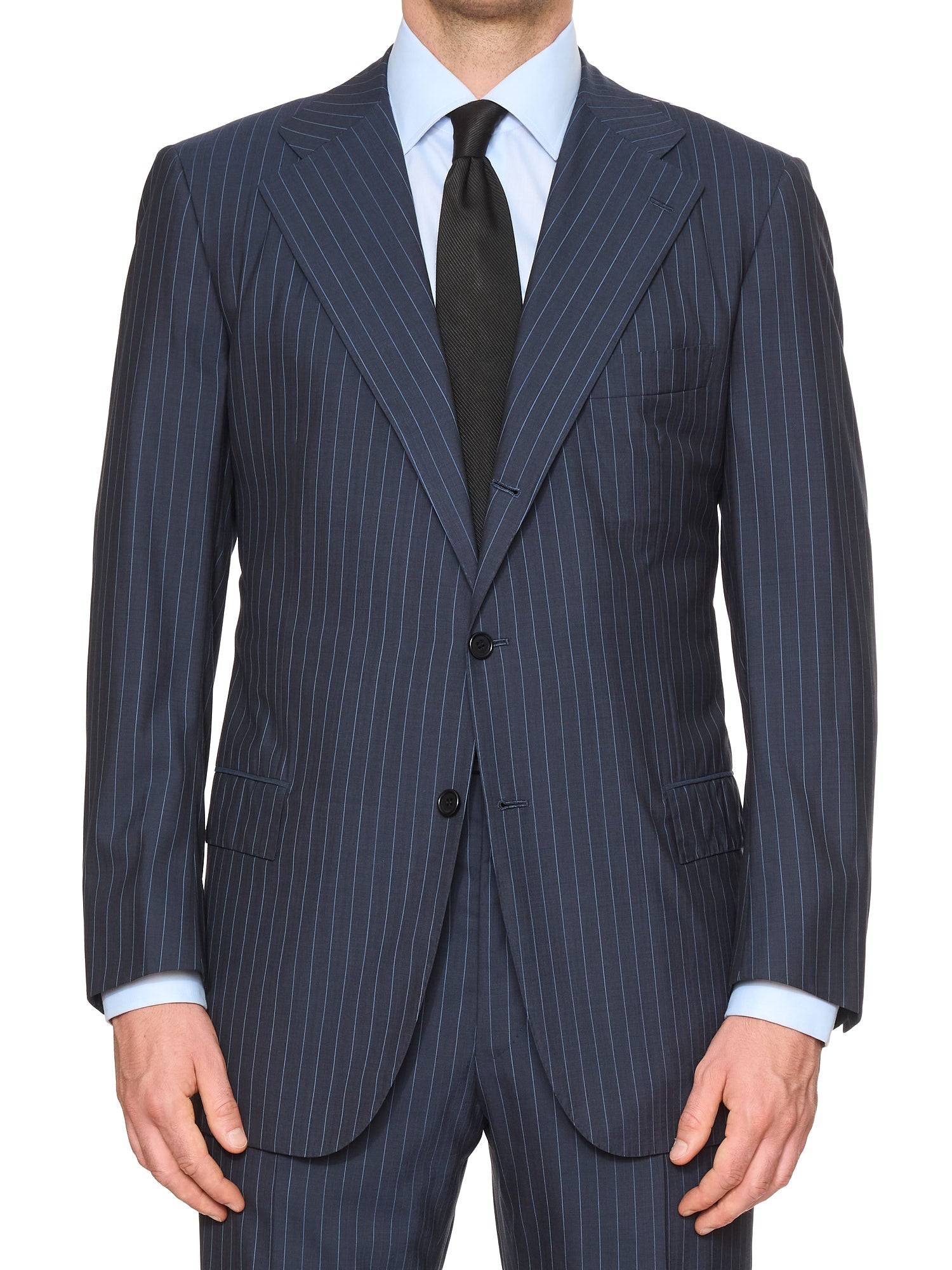 KITON Napoli Navy Pinstripe 14 Micron Super 180's Suit EU 52 NEW US 42