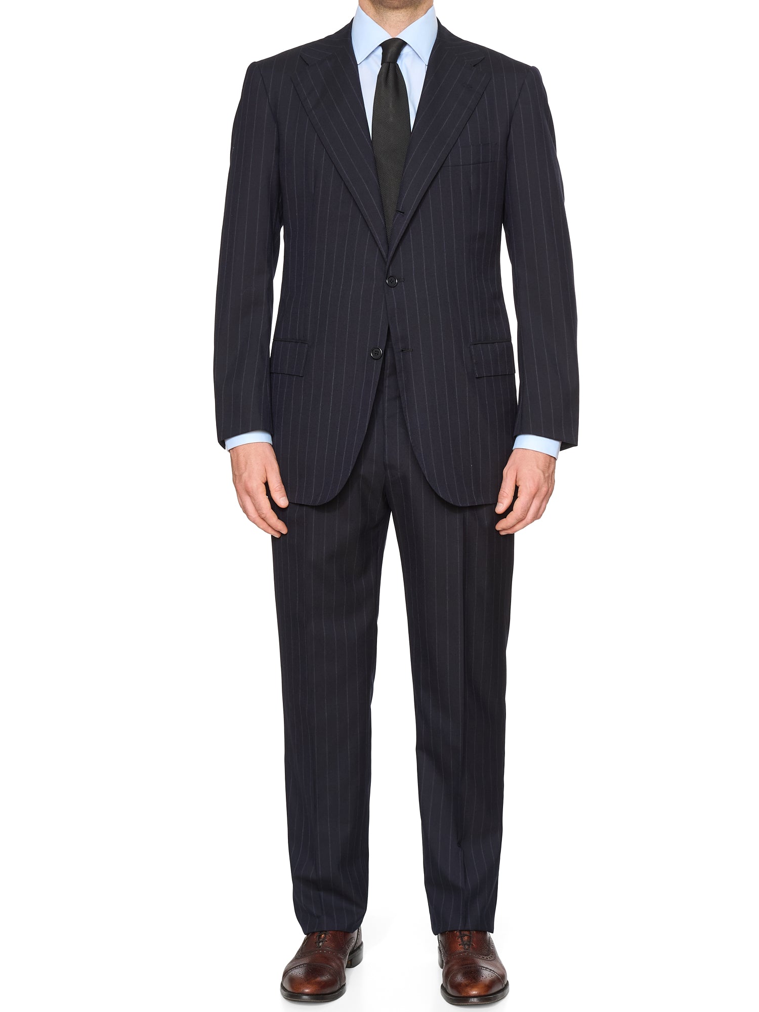 KITON Napoli Handmade Navy Pinstripe Wool-Cashmere Suit