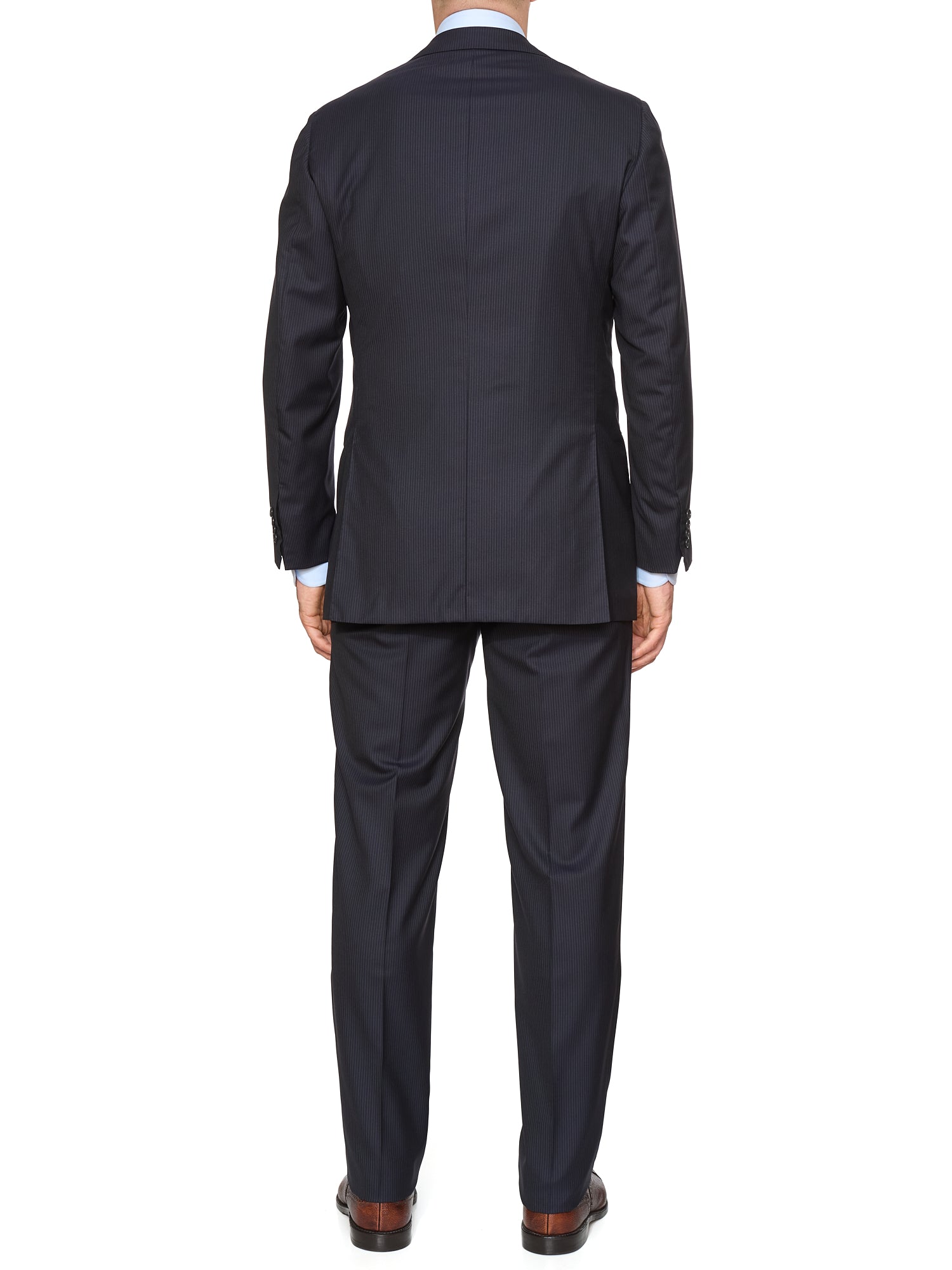 KITON Napoli Handmade Navy Blue Striped 14 Micron Super 180's Wool Suit