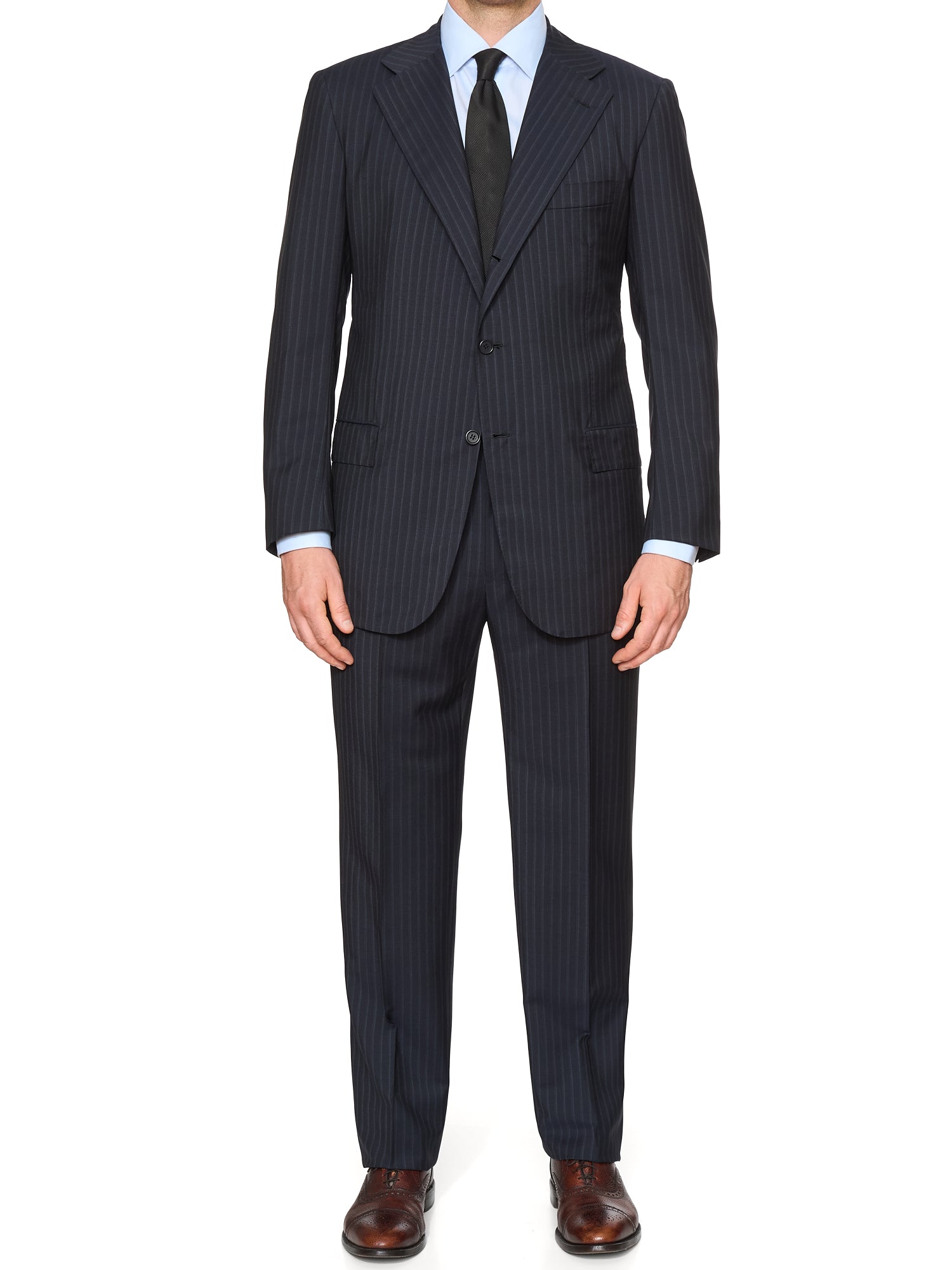 KITON Napoli Handmade Navy Striped Wool-Mohair Suit