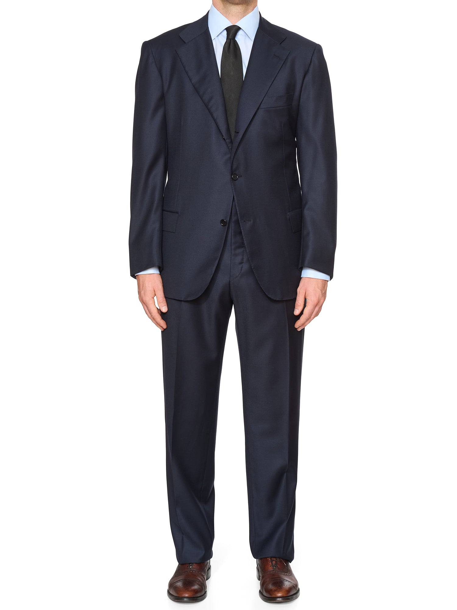 KITON Napoli Handmade Solid Navy Blue Wool Suit