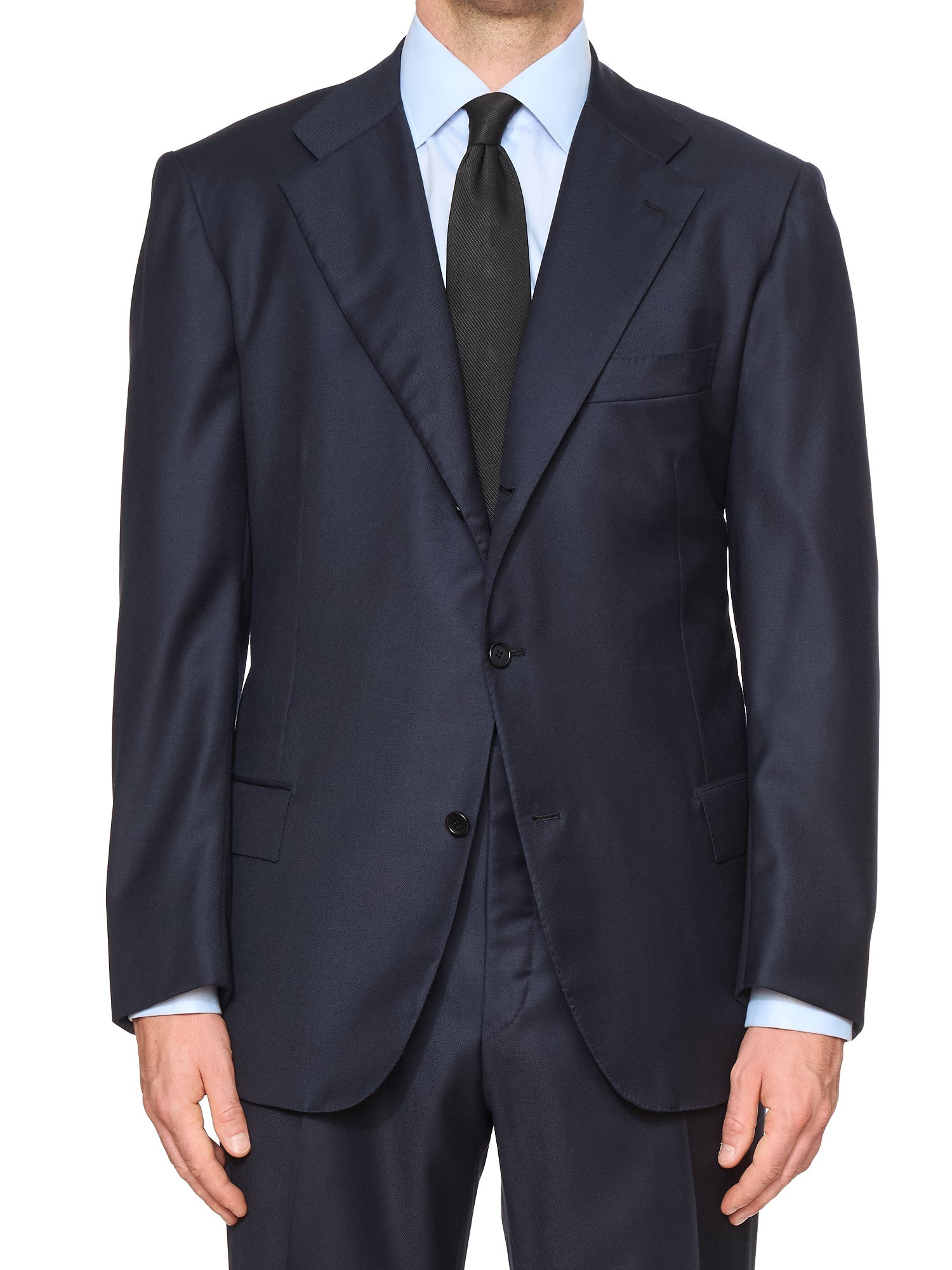 KITON Napoli Handmade Solid Navy Blue Wool Suit