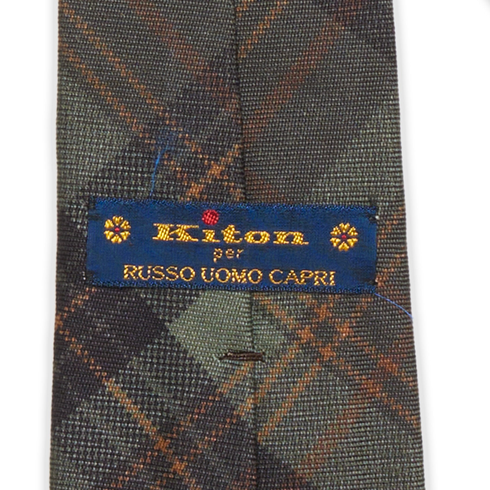 KITON Napoli Handmade Seven Fold Green Tartan Plaid Cotton-Wool Tie NEW KITON