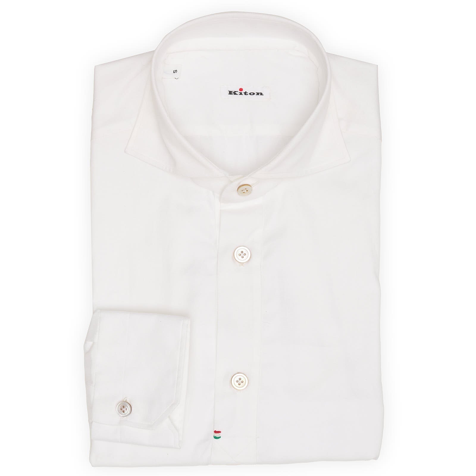 KITON Napoli Handmade White Cotton Popover Shirt S 15.5