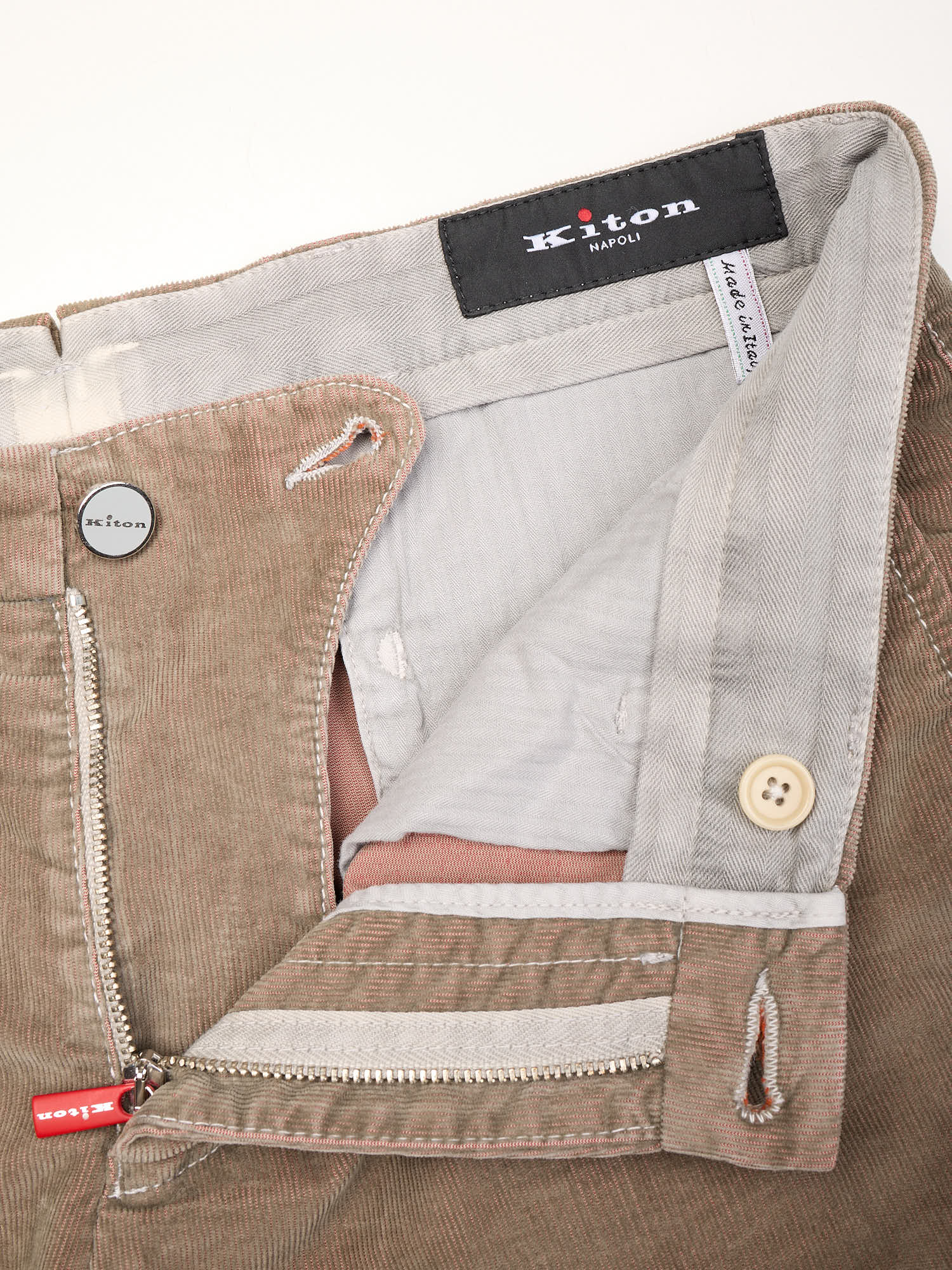 KITON Napoli Khaki Corduroy Cotton Chino Pants Slim