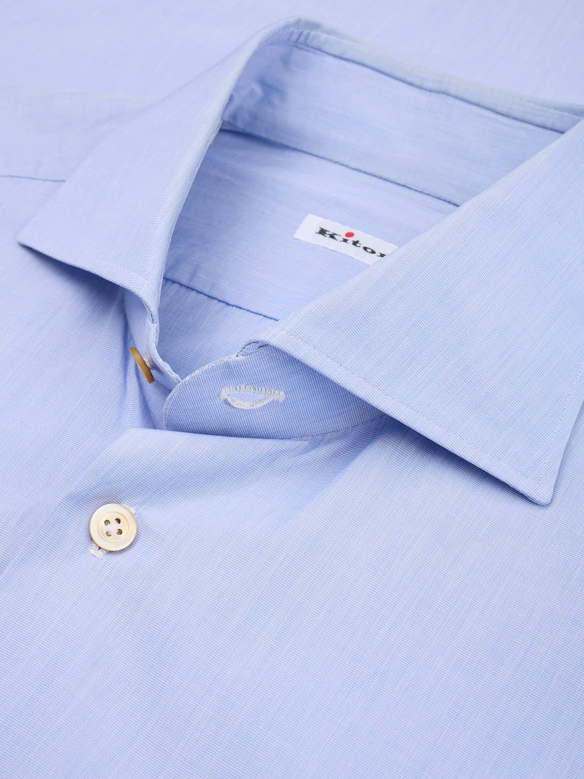 KITON Napoli Handmade Light Blue Cotton Chambray Dress Shirt