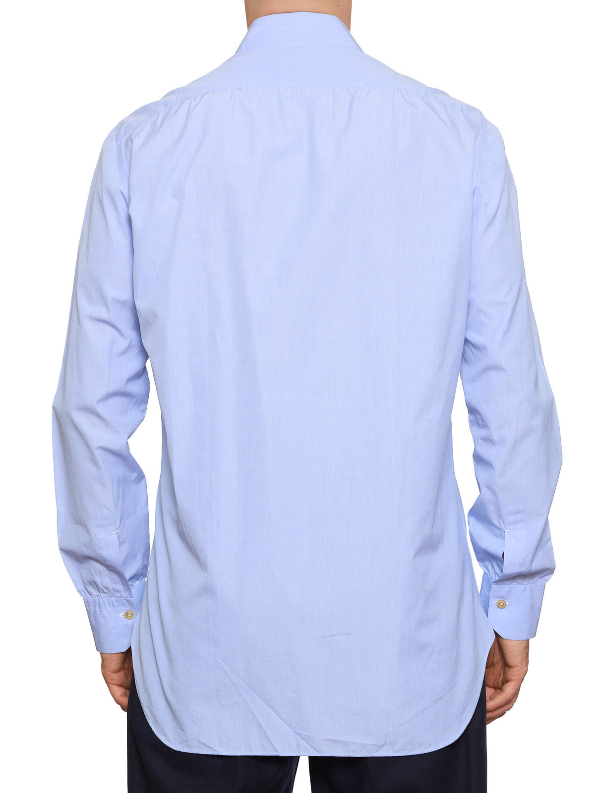 KITON Napoli Handmade Light Blue Cotton Chambray Dress Shirt
