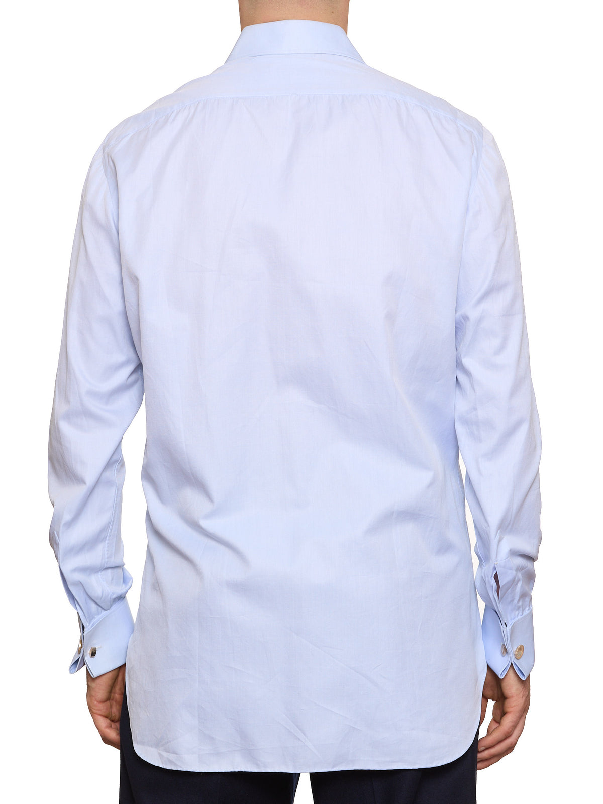 KITON Napoli Handmade Light Blue Twill Cotton French Cuff Dress Shirt