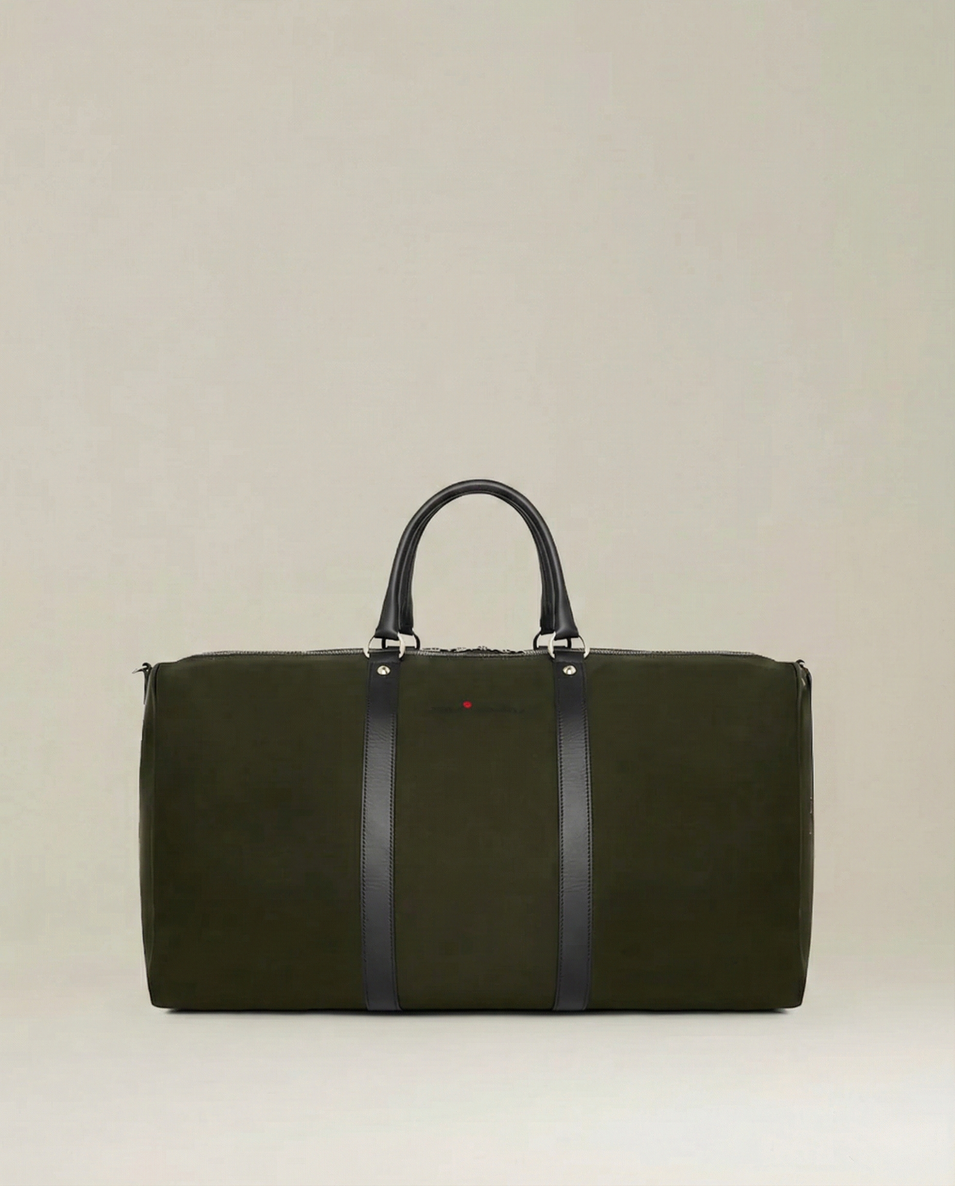 KITON Military Olive Green Leather Trimmed Gym Duffle Bag