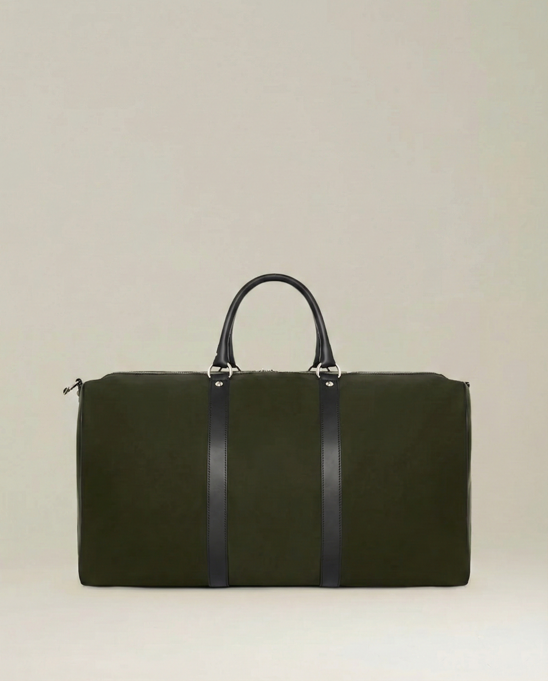 KITON Military Olive Green Leather Trimmed Gym Duffle Bag