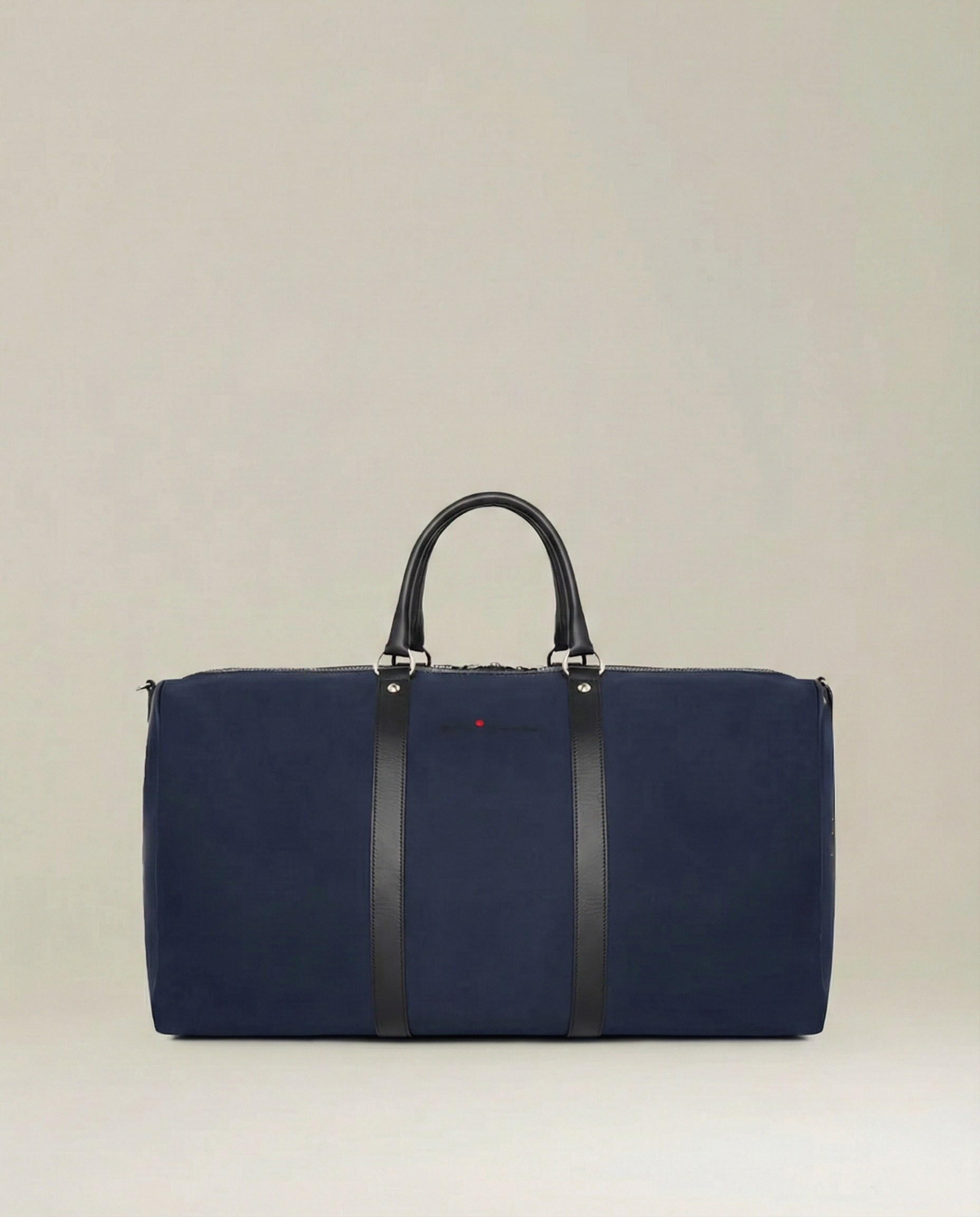 KITON Navy Blue Terchnical Textile Leather Trimmed Gym Duffle Bag