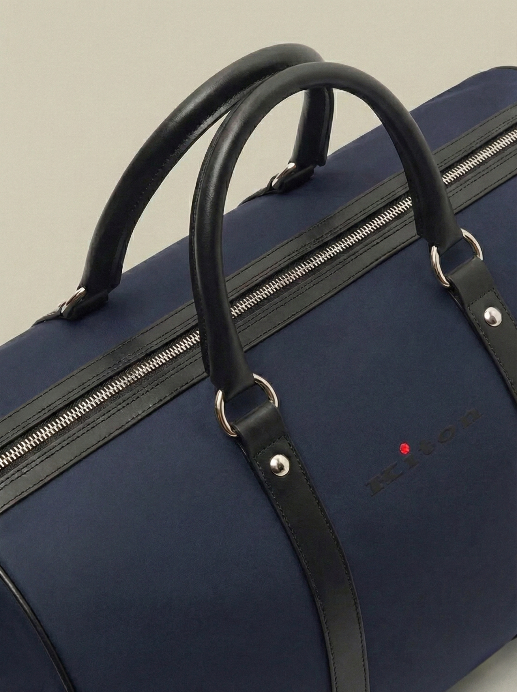 KITON Navy Blue Terchnical Textile Leather Trimmed Gym Duffle Bag
