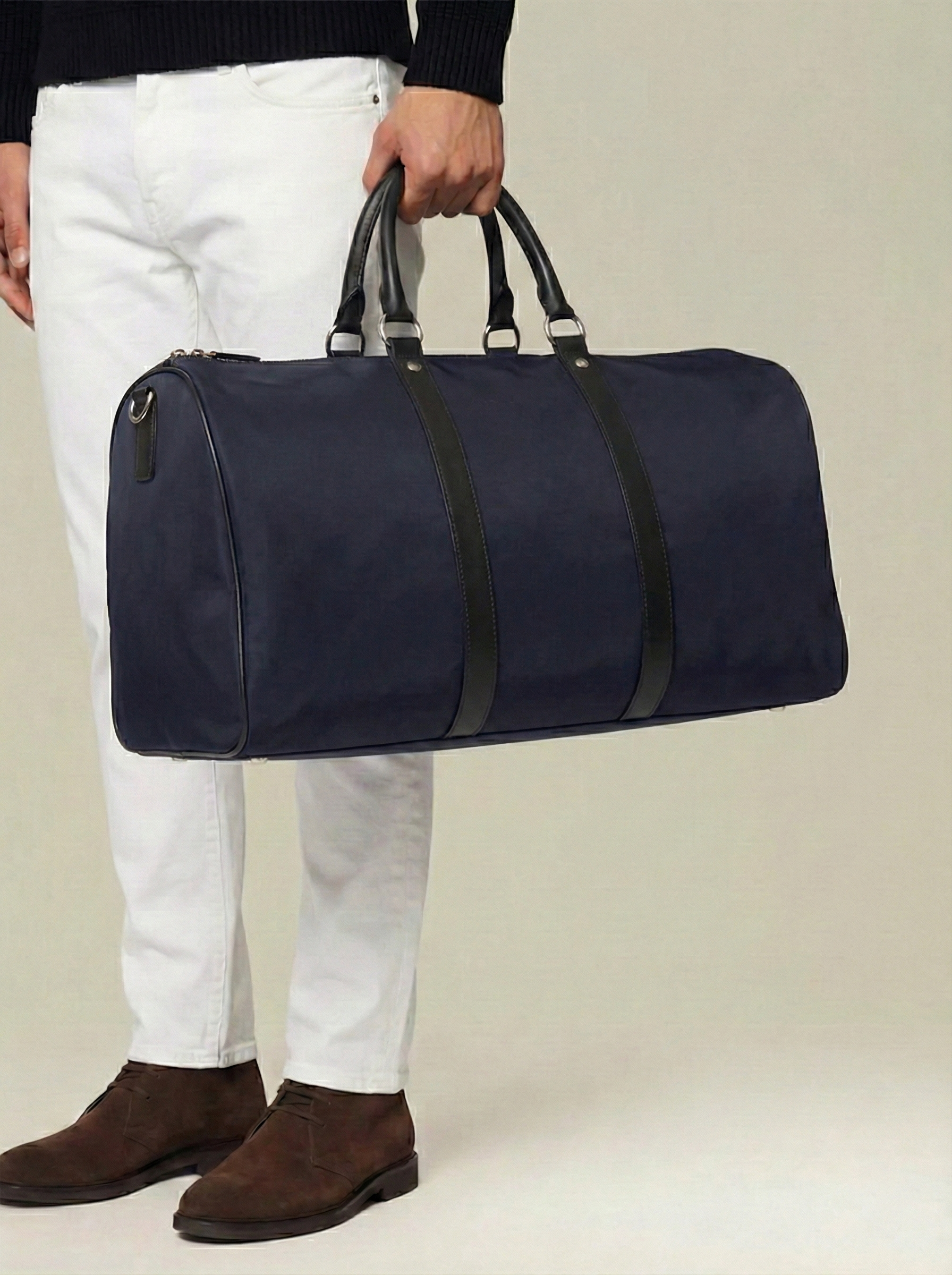KITON Navy Blue Terchnical Textile Leather Trimmed Gym Duffle Bag