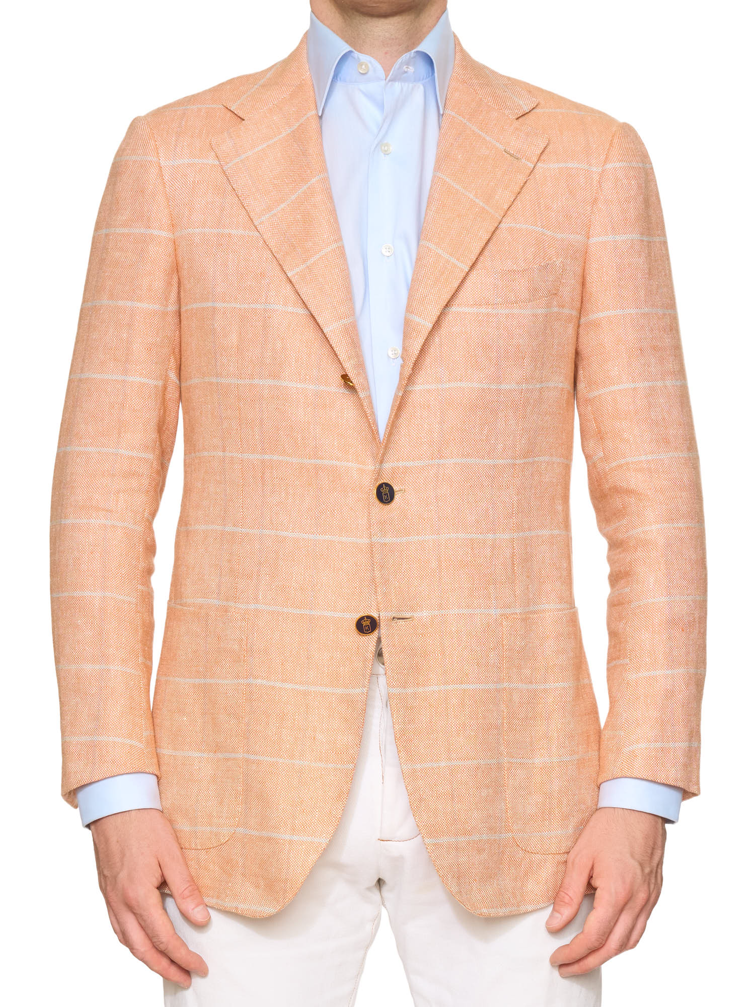 KITON Napoli Peach Windowpane Cashmere-Linen Regular Fit Jacket