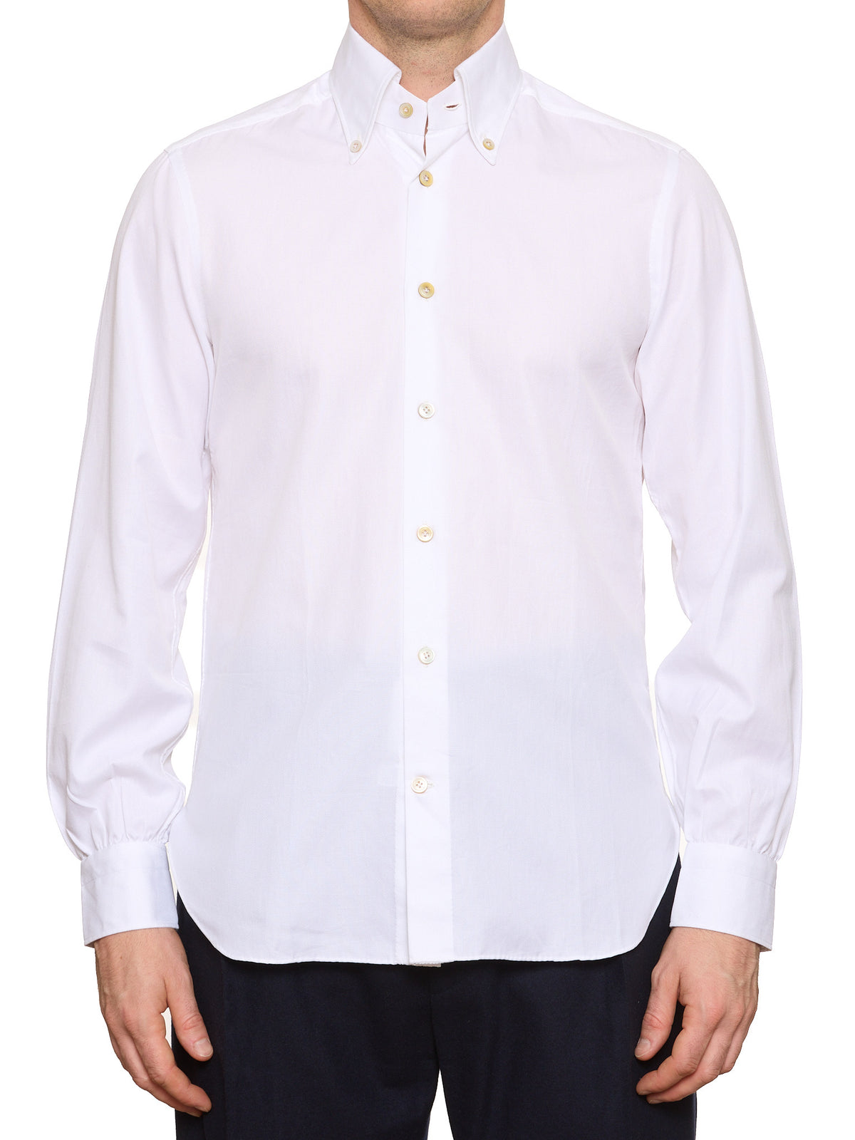 KITON Napoli Handmade White Oxford Cotton Button Down Dress Shirt 15.5 NEW 39
