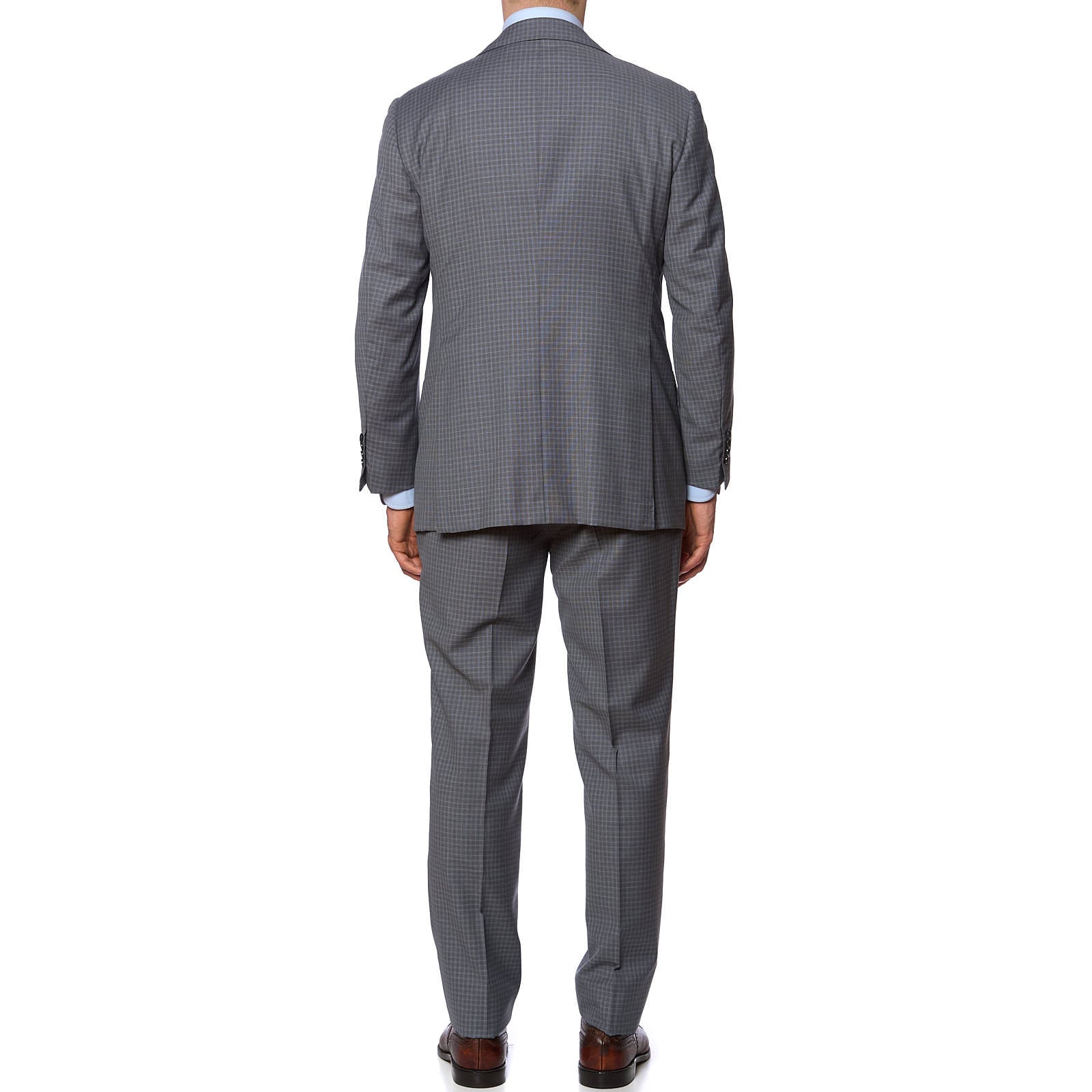 KITON Napoli for VANNUCCI Handmade Blue-Gray Plaid Suit EU 50 NEW US 40