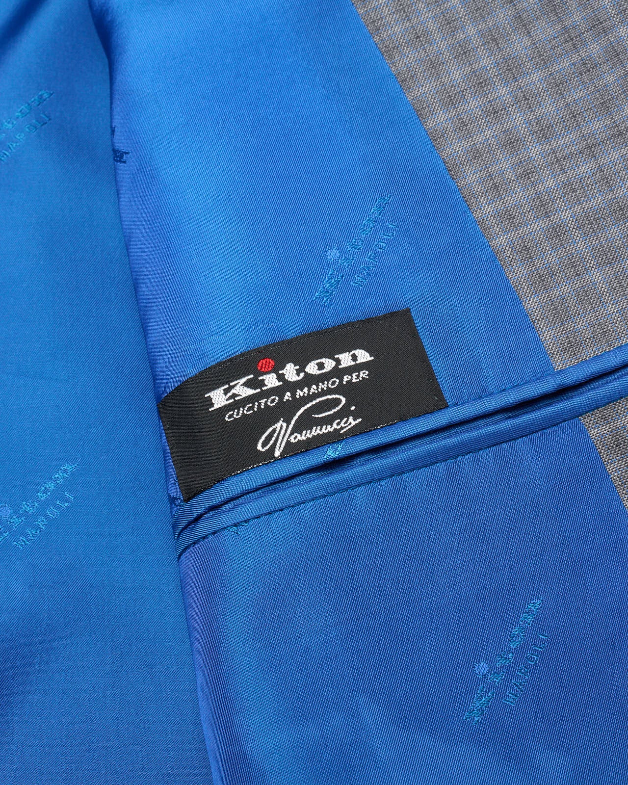 KITON Napoli for VANNUCCI Handmade Blue-Gray Plaid Suit EU 50 NEW US 40