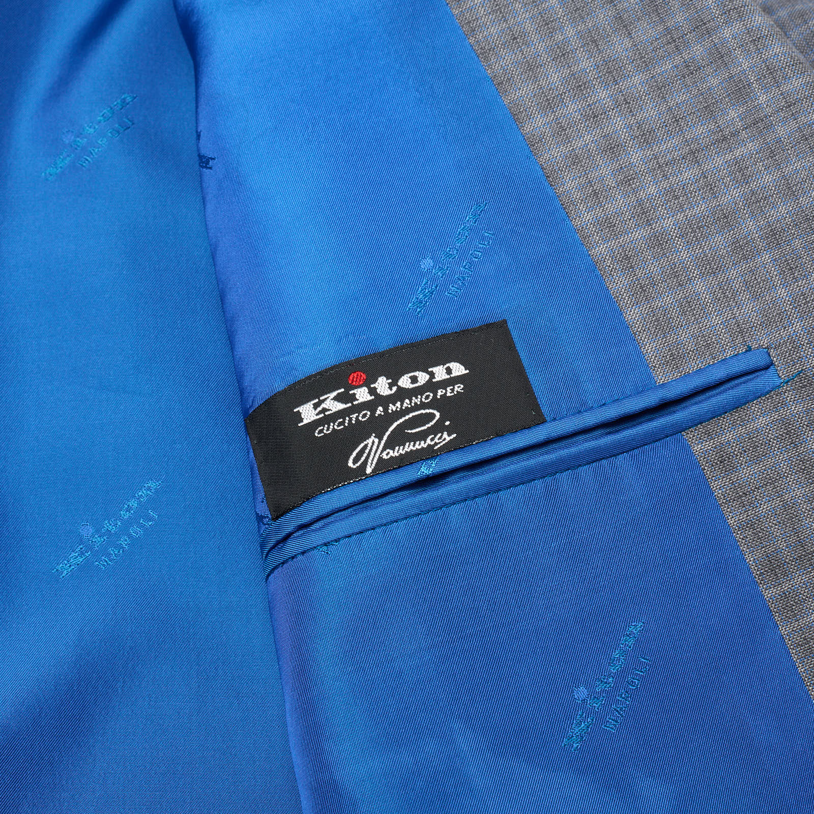 KITON Napoli for VANNUCCI Handmade Blue-Gray Plaid Suit EU 50 NEW US 40