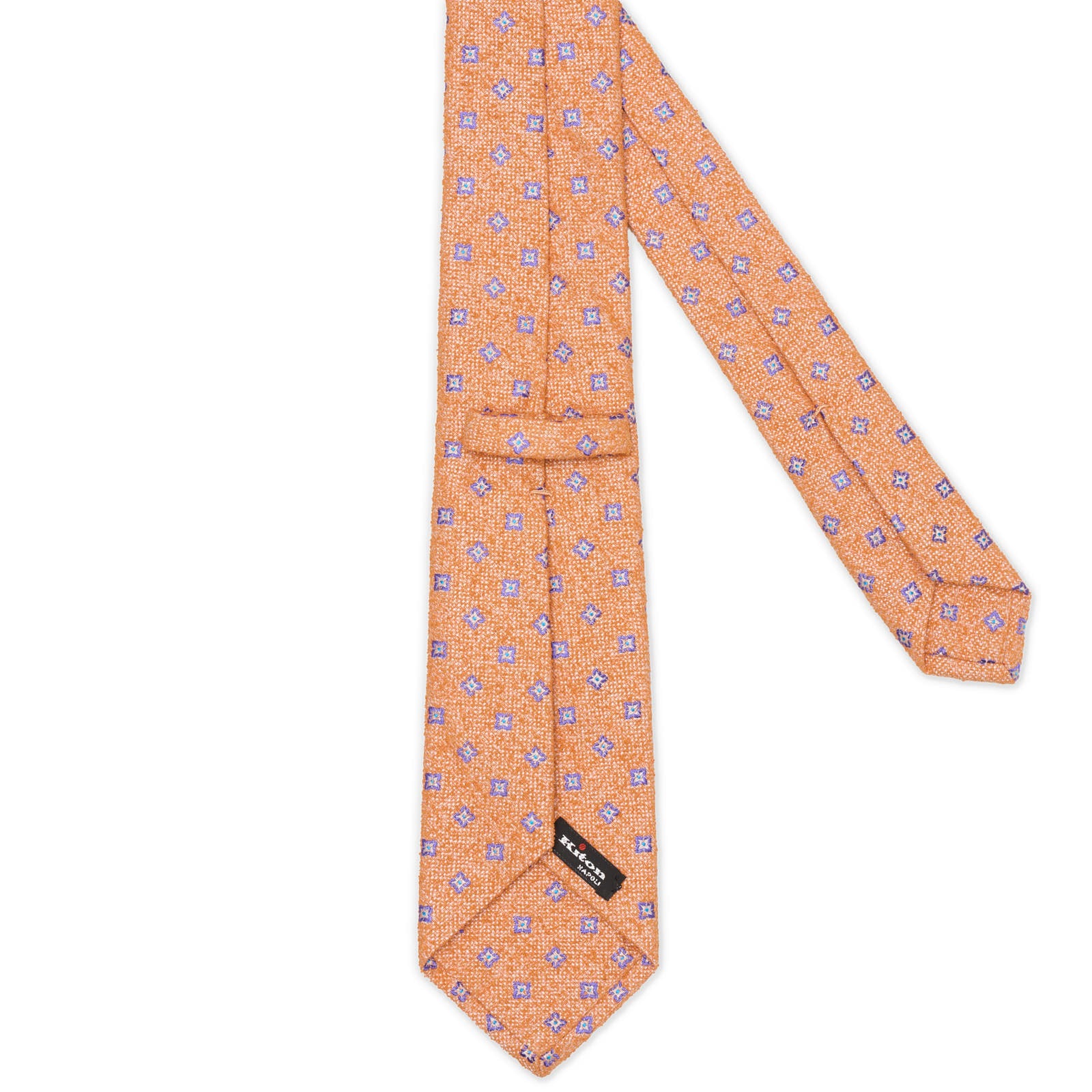 KITON Orange-Purple Medallion Seven Fold Cotton-Silk-Nylon Tie NEW
