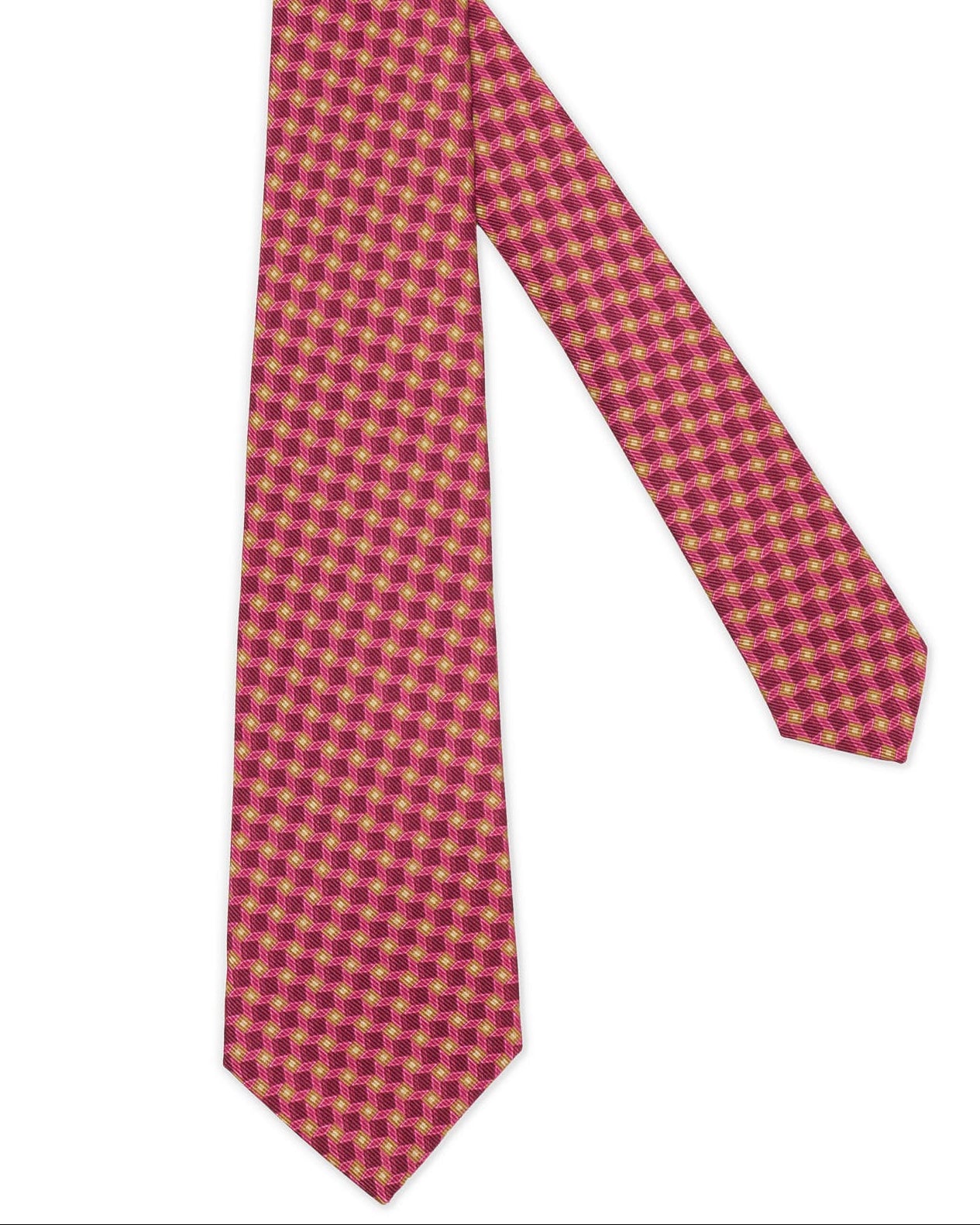 KITON Pink Geometric Seven Fold Silk Tie NEW