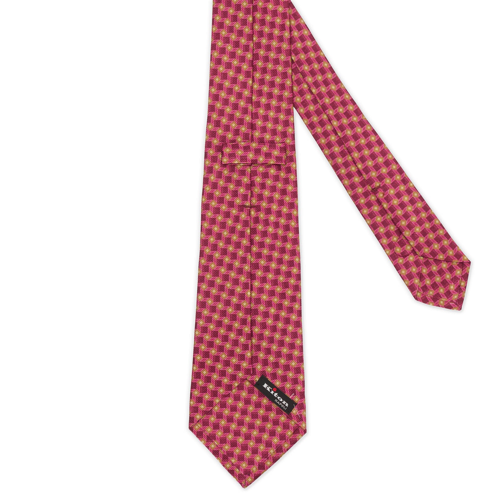 KITON Pink Geometric Seven Fold Silk Tie NEW