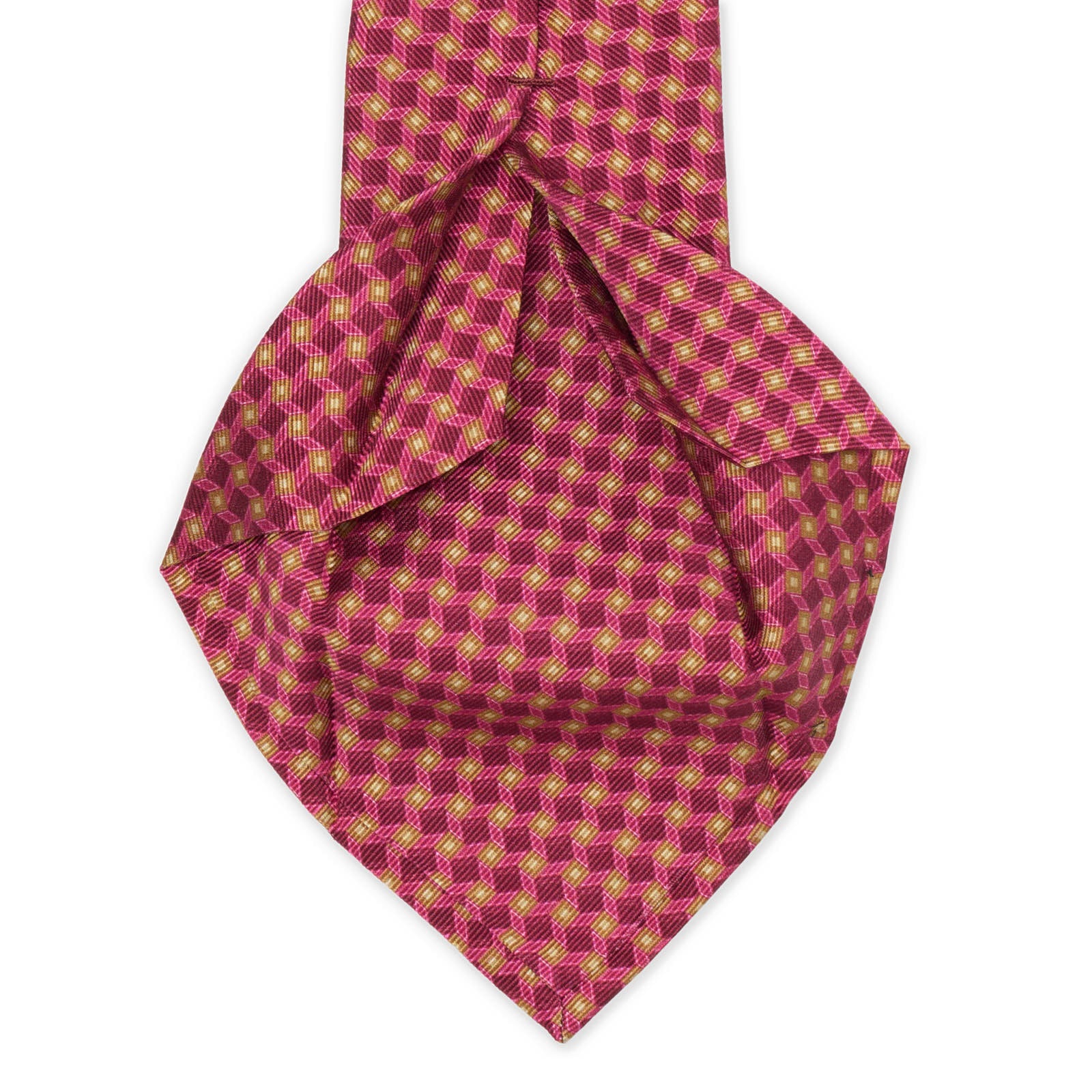 KITON Pink Geometric Seven Fold Silk Tie NEW