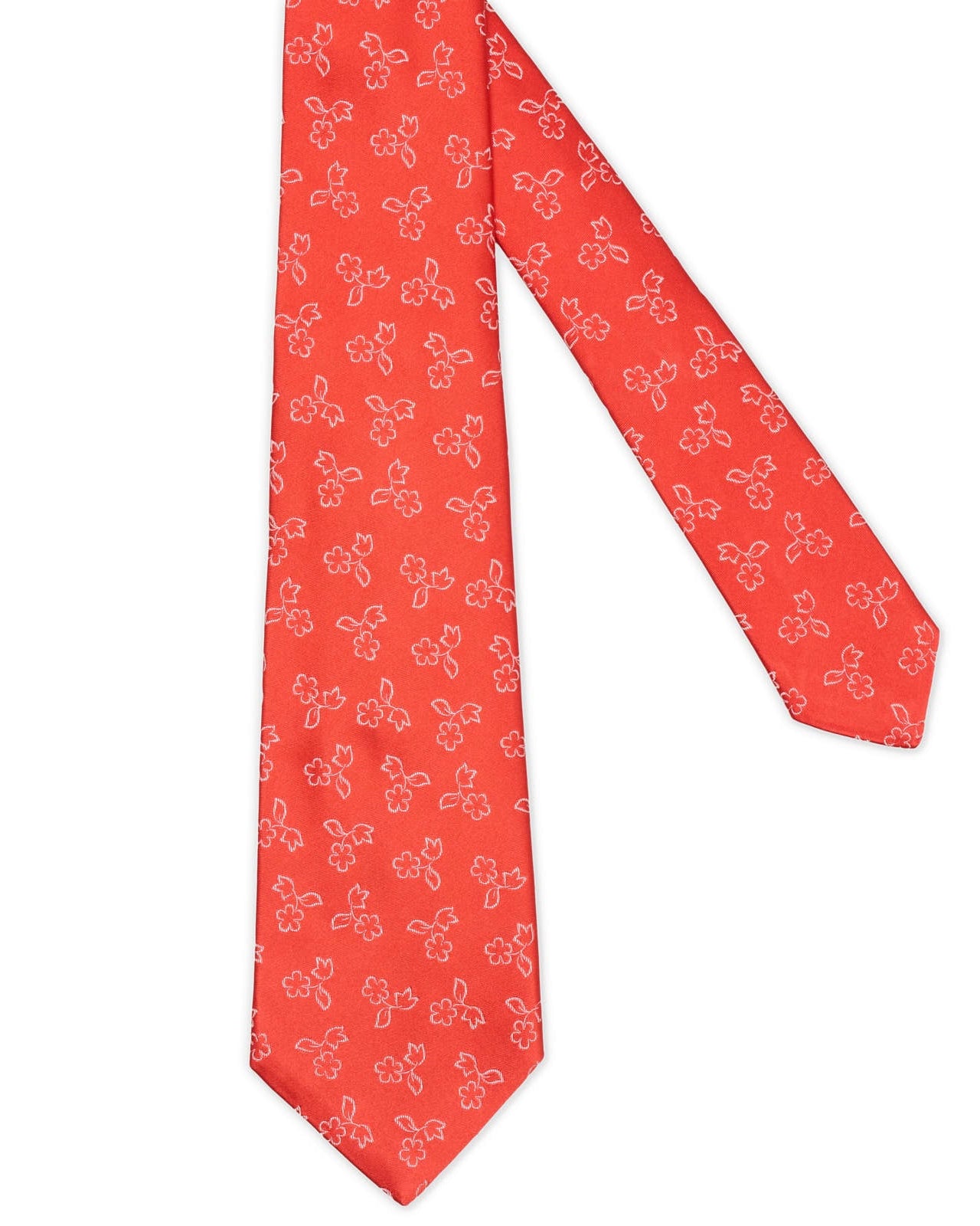KITON Red Floral Seven Fold Silk Tie NEW