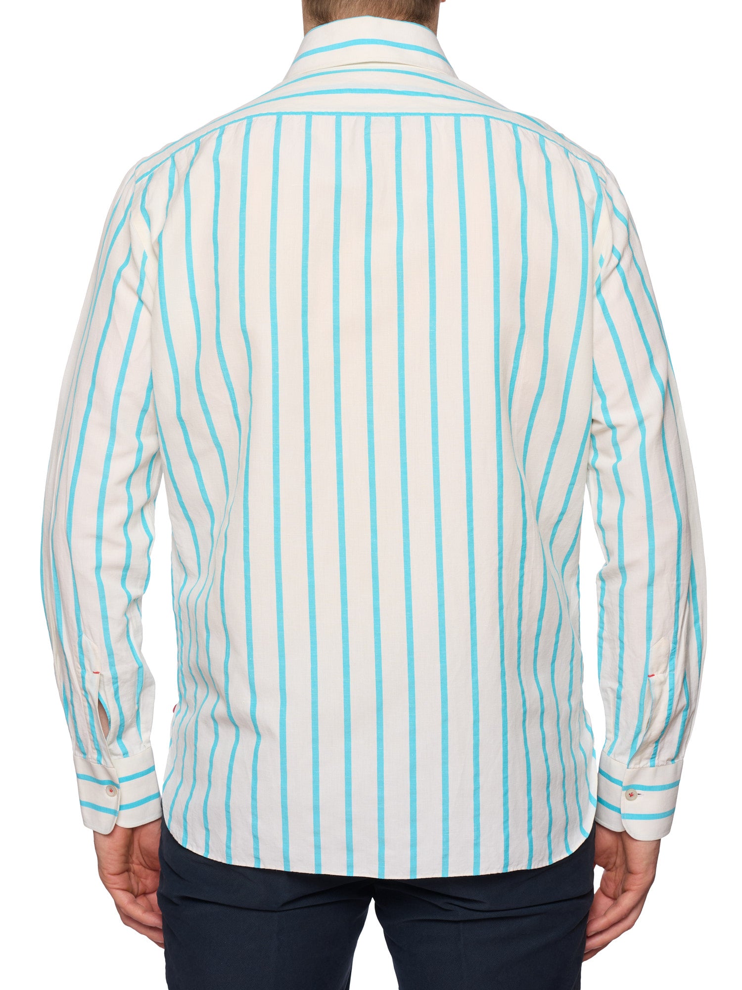 KITON "CIPA 1960" Cotton-Linen Azure Striped Dress Shirt EU 42 US 16.5