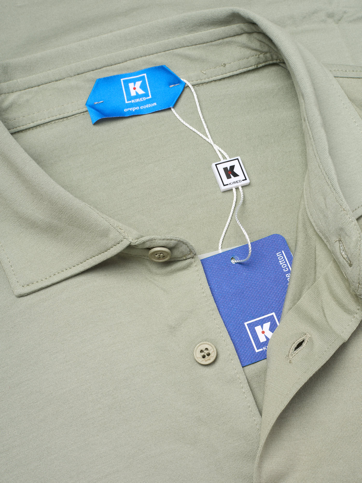 KITON KIRED "Capri" Sage Green Crepe Cotton Long Sleeve Shirt