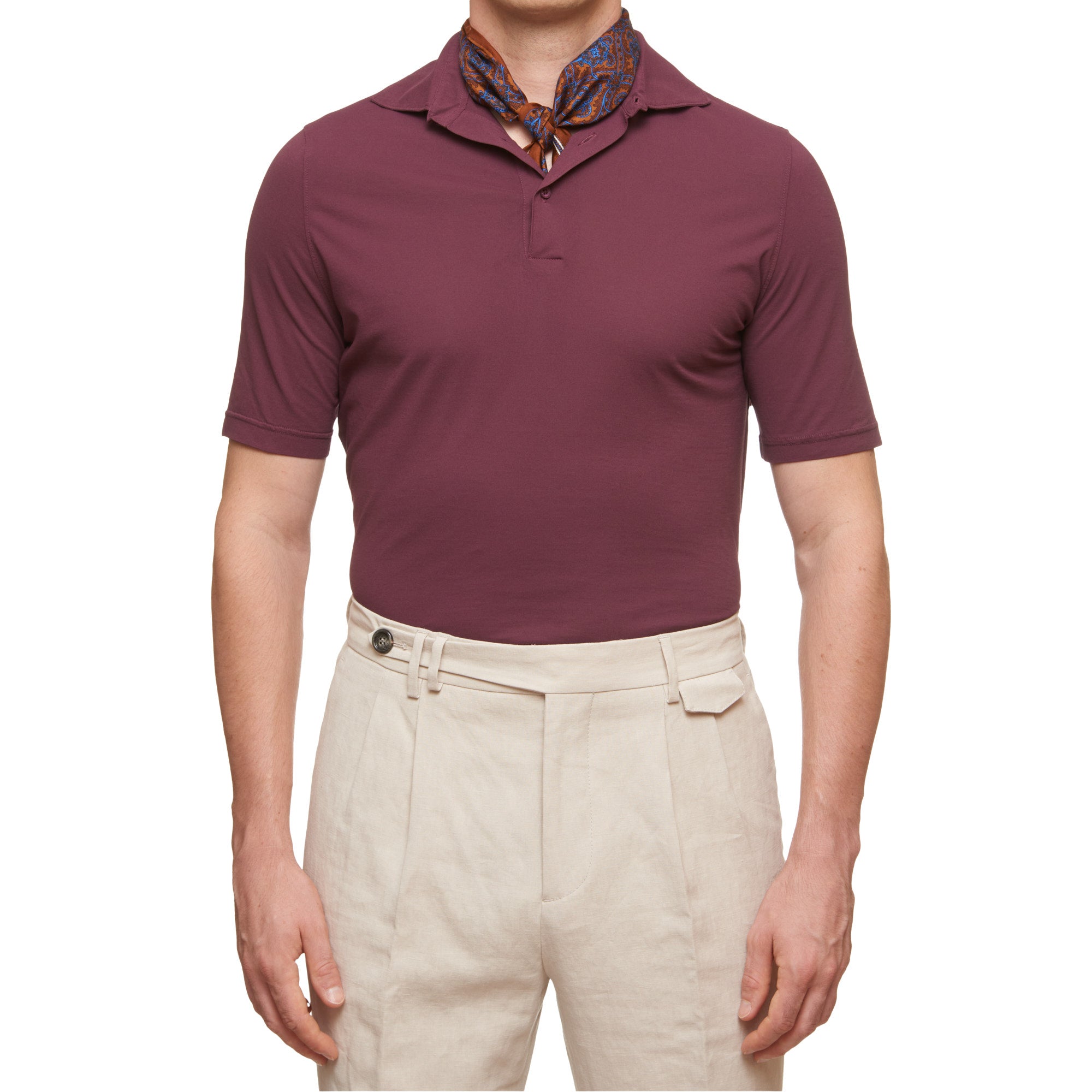 Kiton KIRED "Positano" Aubergine Exclusive Crepe Cotton Short Sleeve Polo Shirt 2023 KIRED