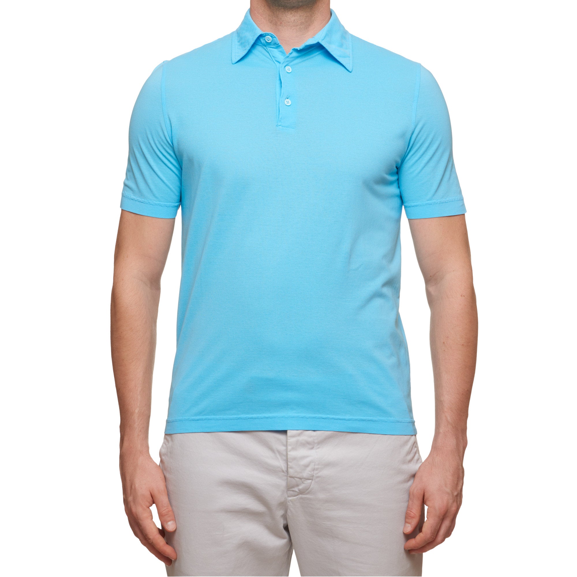 Kiton KIRED "Positano" Light Blue Exclusive Crepe Cotton Short Sleeve Polo Shirt 2023 KIRED