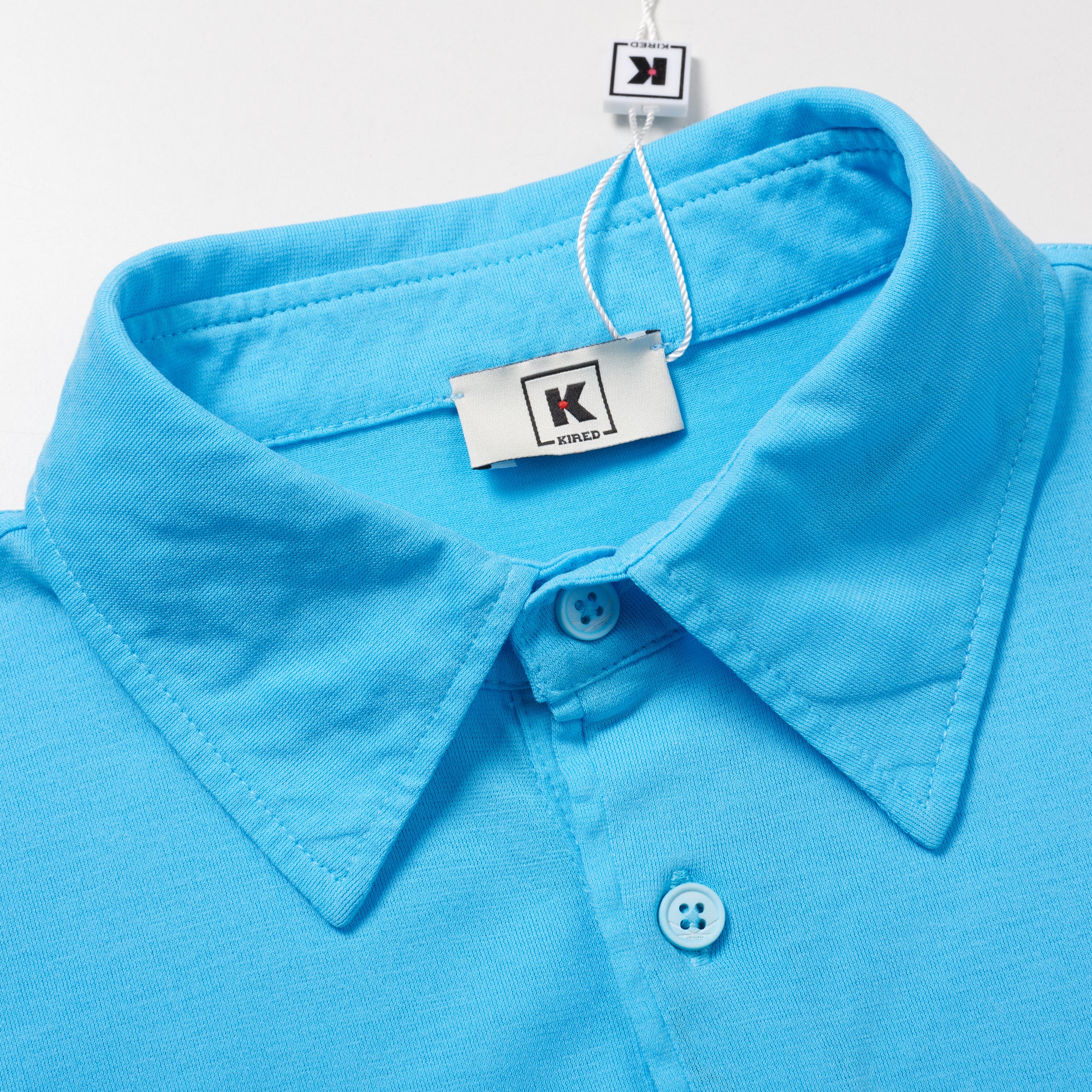 Kiton KIRED "Positano" Light Blue Exclusive Crepe Cotton Short Sleeve Polo Shirt 2023 KIRED
