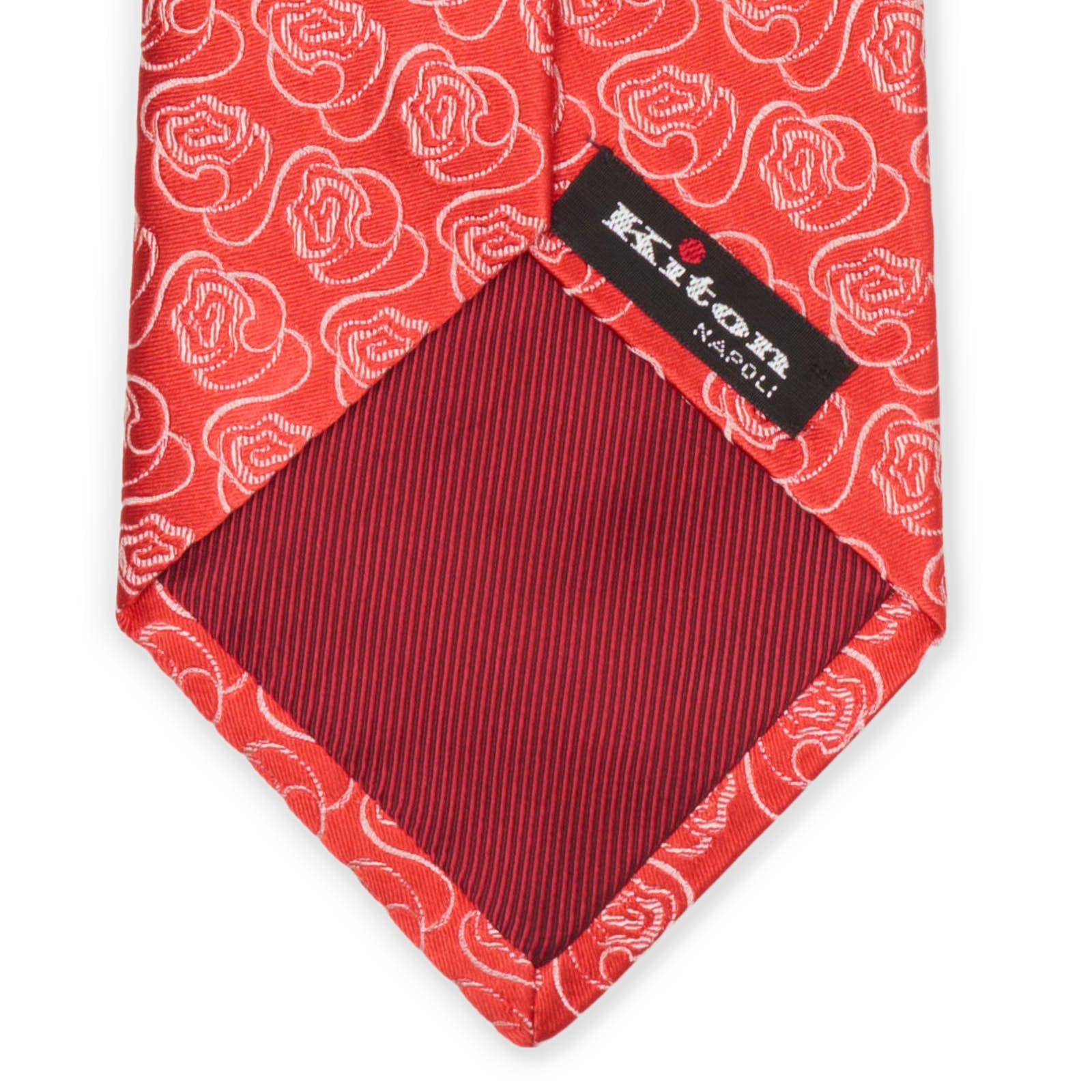 Kiton Red-White Floral Seven Fold Silk Tie NEW
