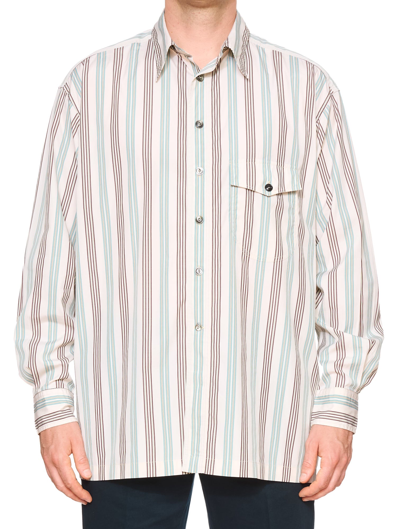 L.E.J White Brown-Green Striped Come-Up-To-The-Studio Shirt US XXL NEW