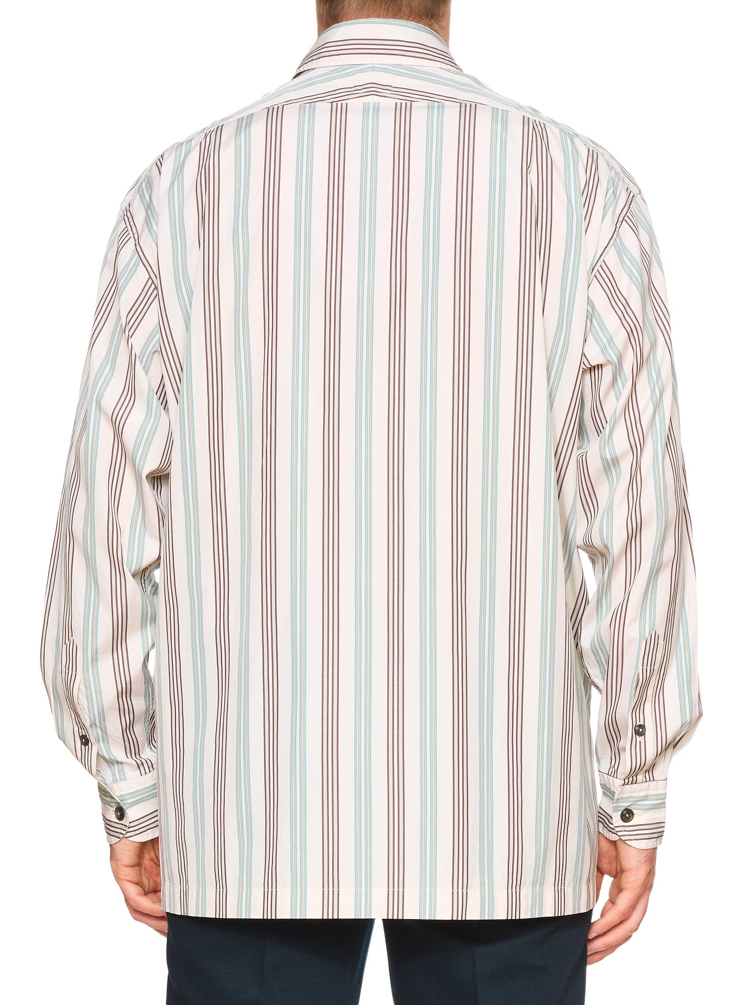 L.E.J White Brown-Green Striped Come-Up-To-The-Studio Shirt US XXL NEW