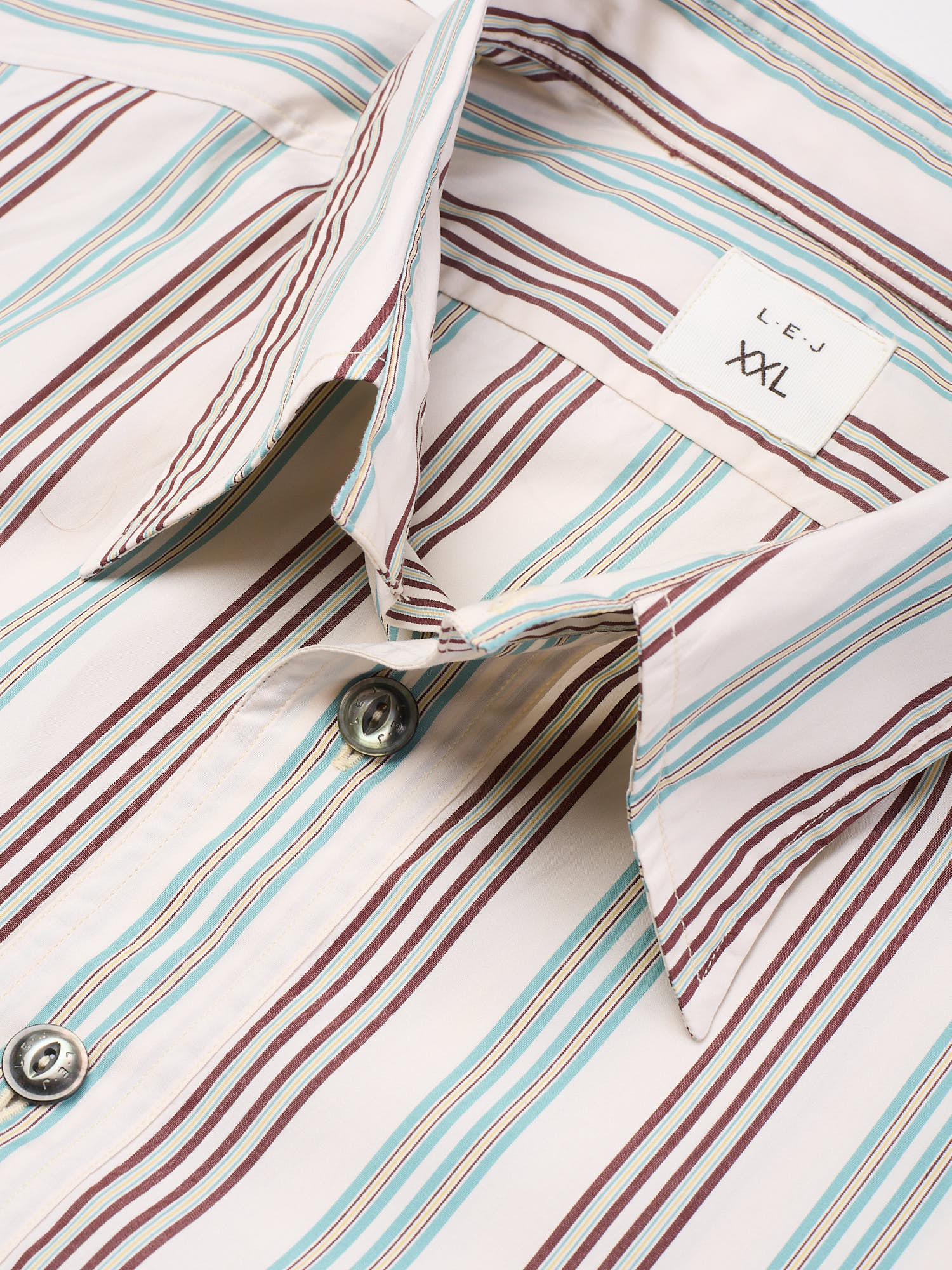 L.E.J White Brown-Green Striped Come-Up-To-The-Studio Shirt US XXL NEW